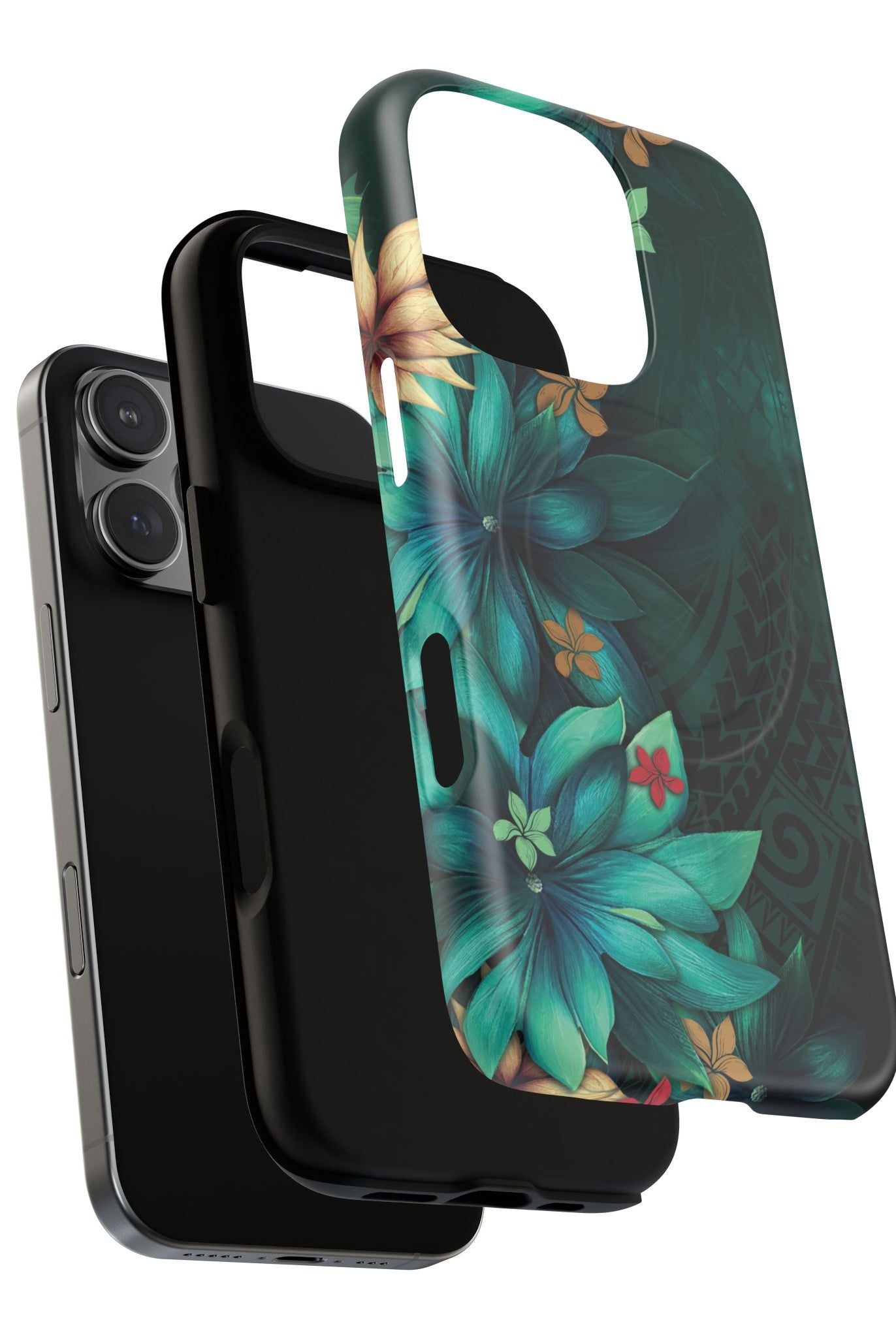 Woman holding Aloha Whispers MagSafe iPhone Case - Hawaiian Abstract Green Floral Polynesian Design - The Local Banyan