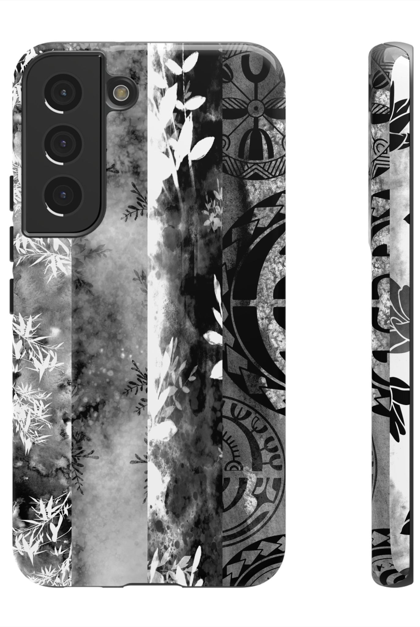 Monochrome Oasis Tough Samsung Galaxy Case Samsung Galaxy S22 Glossy - Hawaiian Black White Botanical Tribal Design - The Local Banyan