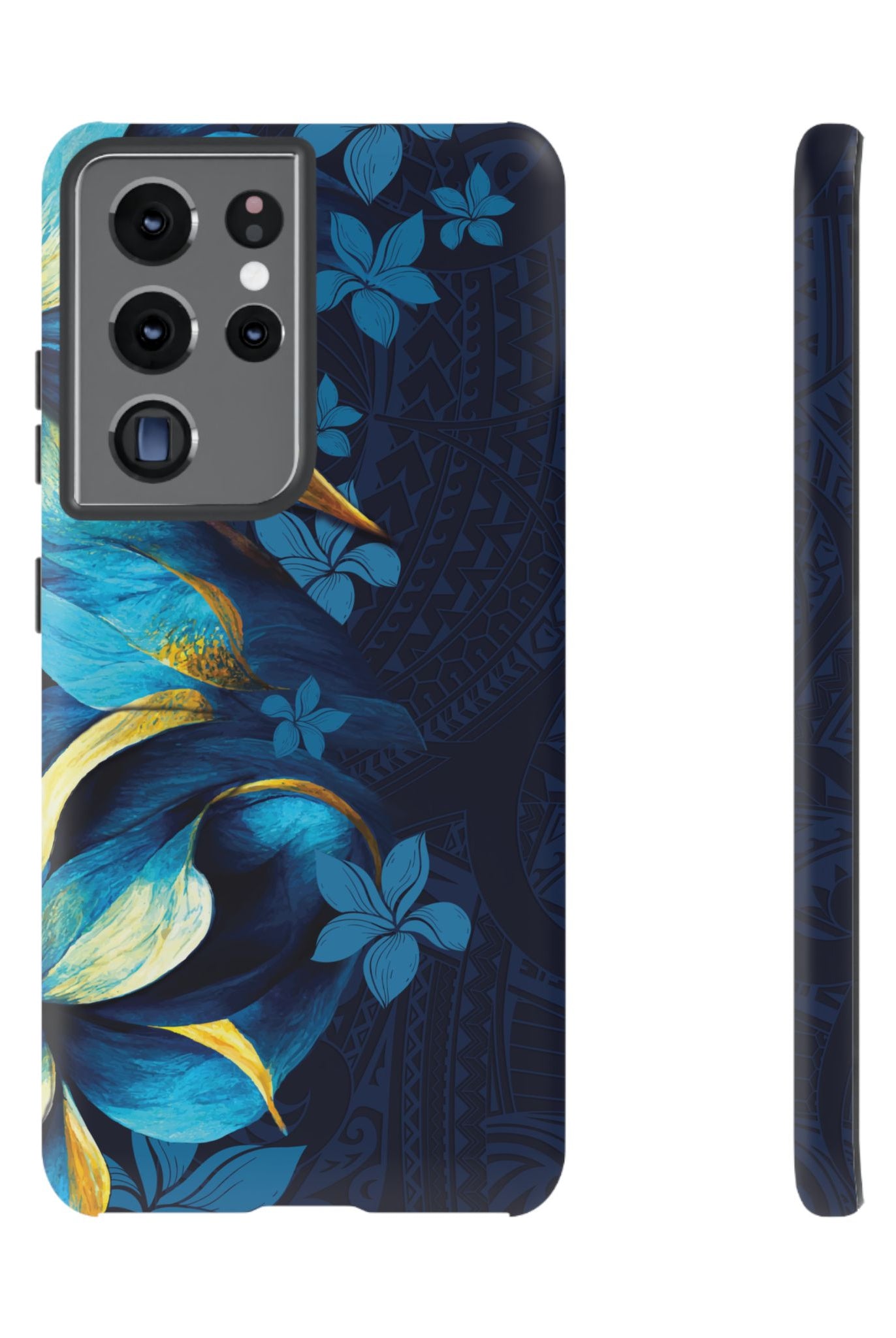Po Mahina Tough Samsung Galaxy Case Samsung Galaxy S21 Ultra Matte - Hawaiian Moonlit Teal Gold Floral Design - The Local Banyan