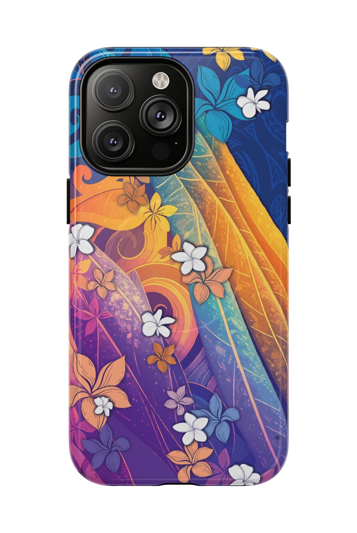 Mauna Sunrise MagSafe iPhone Case iPhone 14 Pro Max Glossy - Hawaiian Colorful Sunrise Plumeria Design - The Local Banyan