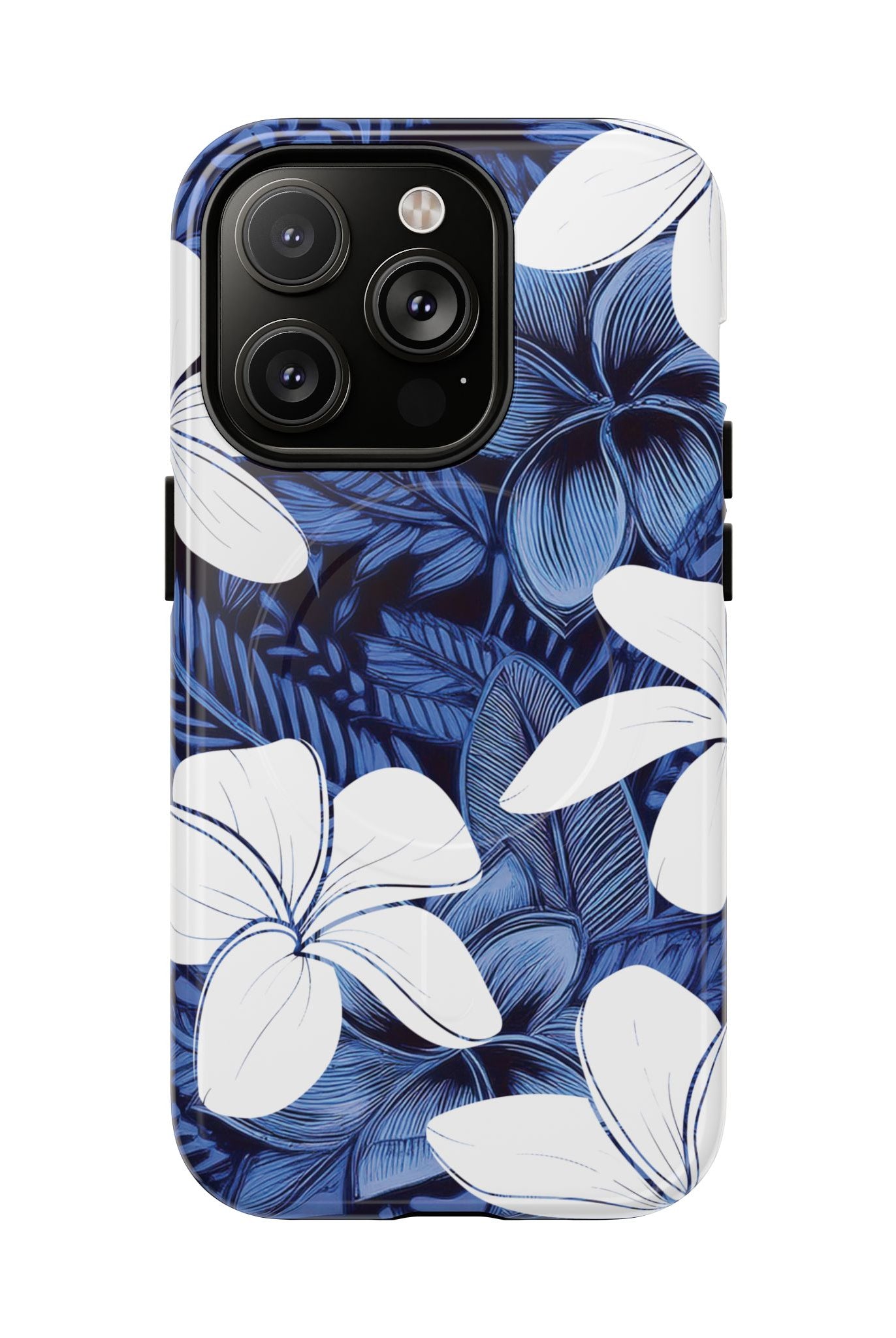 Eternal Blue Plumeria MagSafe iPhone Case iPhone 14 Pro Glossy - Hawaiian Blue Plumeria Ocean Floral Design - The Local Banyan