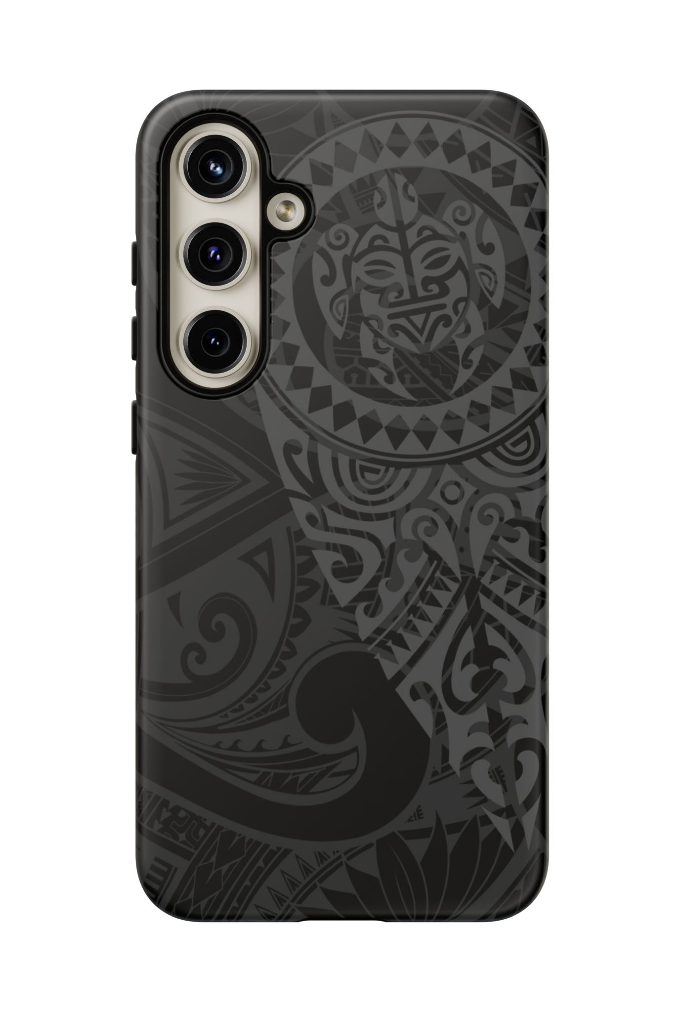 Tribal Guardian Tough Samsung Galaxy Case Detail View - Hawaiian Black on Black Polynesian Tribal Design Close Up - The Local Banyan
