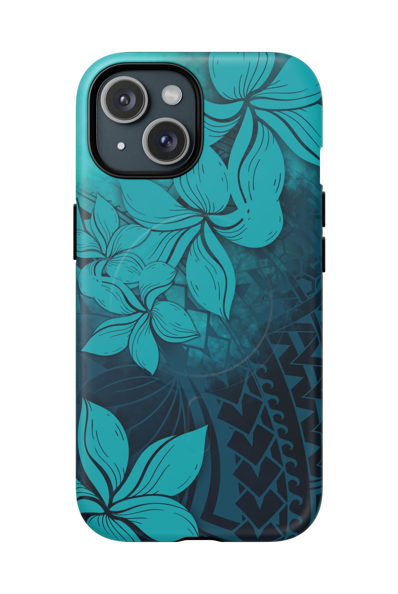 Moana Bloom MagSafe iPhone Case iPhone 15 Matte - Hawaiian Teal Plumeria Ocean Tribal Design - The Local Banyan