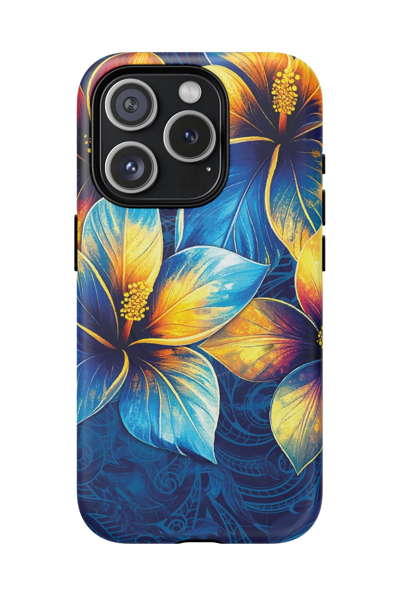 Pua La MagSafe iPhone Case iPhone 15 Pro Matte - Hawaiian Golden Hibiscus Sun Flower Sapphire Design - The Local Banyan