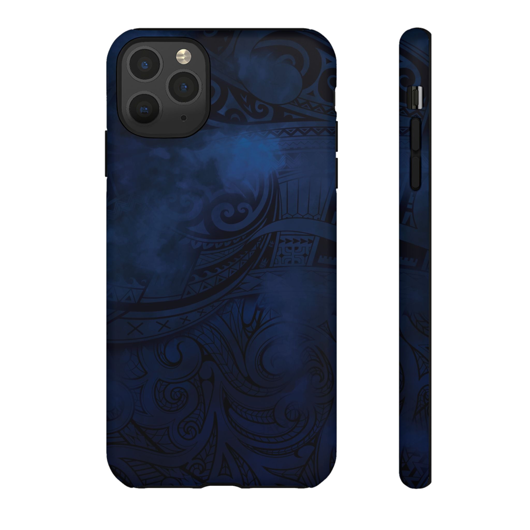 Woman holding Midnight Essence Tough iPhone Case - Hawaiian Midnight Navy Polynesian Tribal Design - The Local Banyan
