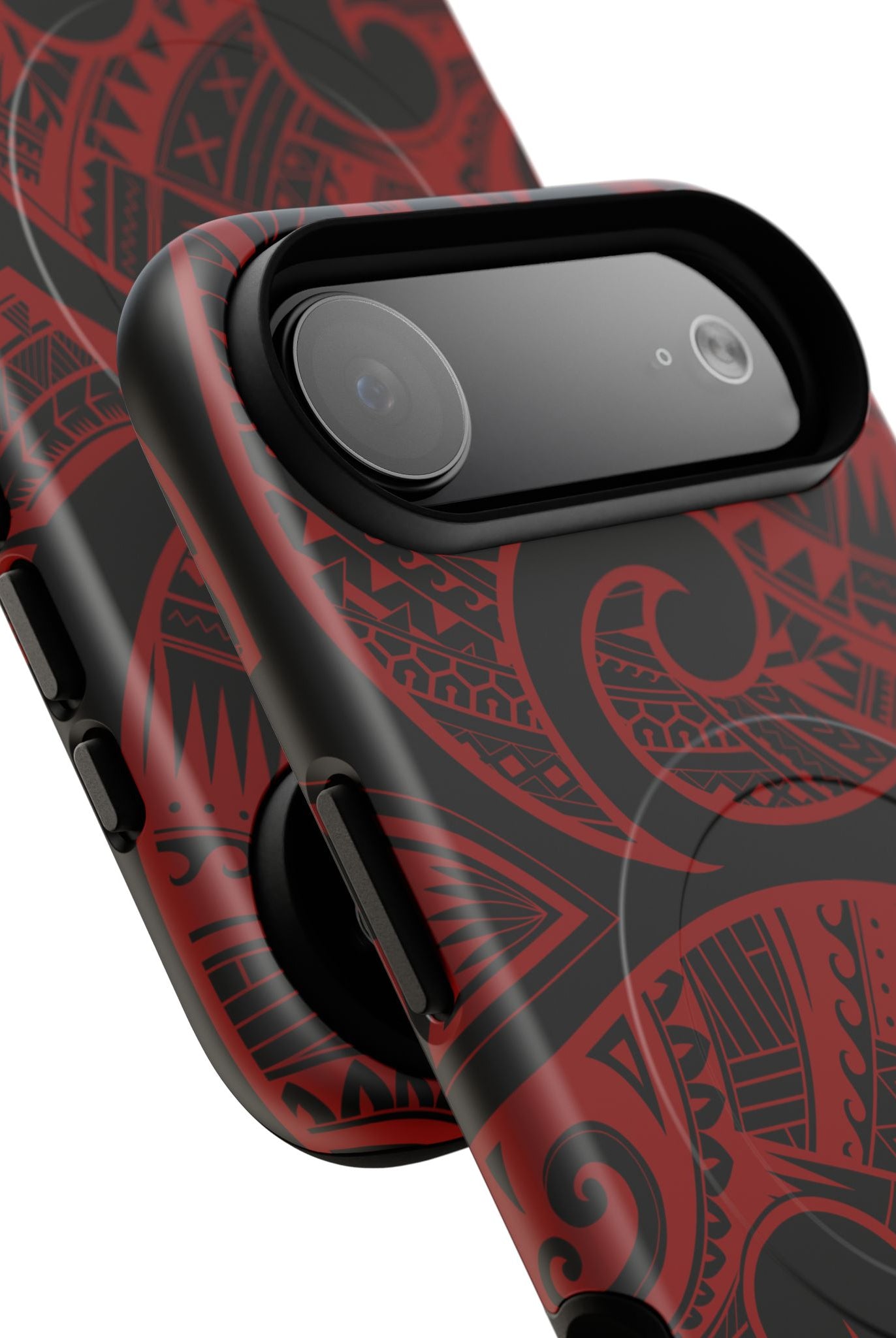 Island Tribal MagSafe iPhone Case Detail View - Hawaiian Crimson Red Polynesian Tribal Design Close Up - The Local Banyan