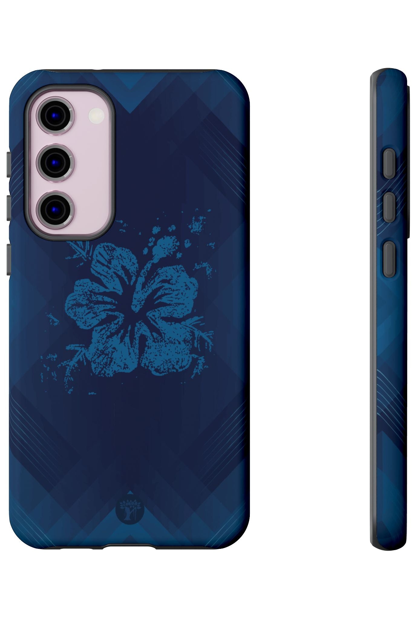 Kikokiko Lehua Tough Samsung Galaxy Case Detail View - Hawaiian Navy Blue Geometric Hibiscus Design Close Up - The Local Banyan