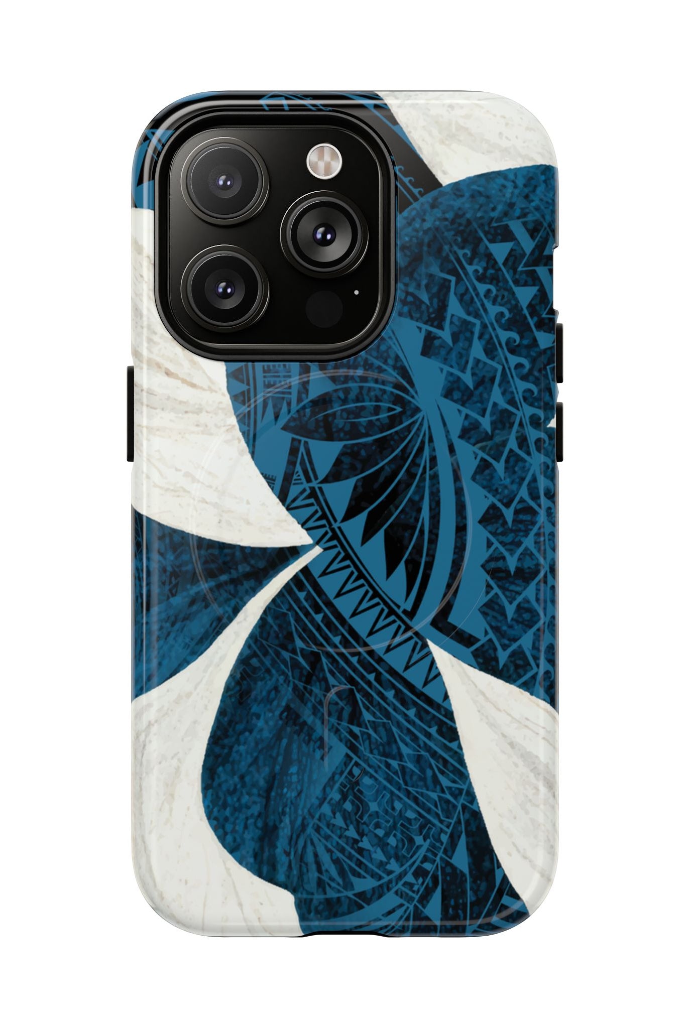 Hana Breeze MagSafe iPhone Case iPhone 14 Pro Glossy - Hawaiian Blue Plumeria Polynesian Botanical Design - The Local Banyan
