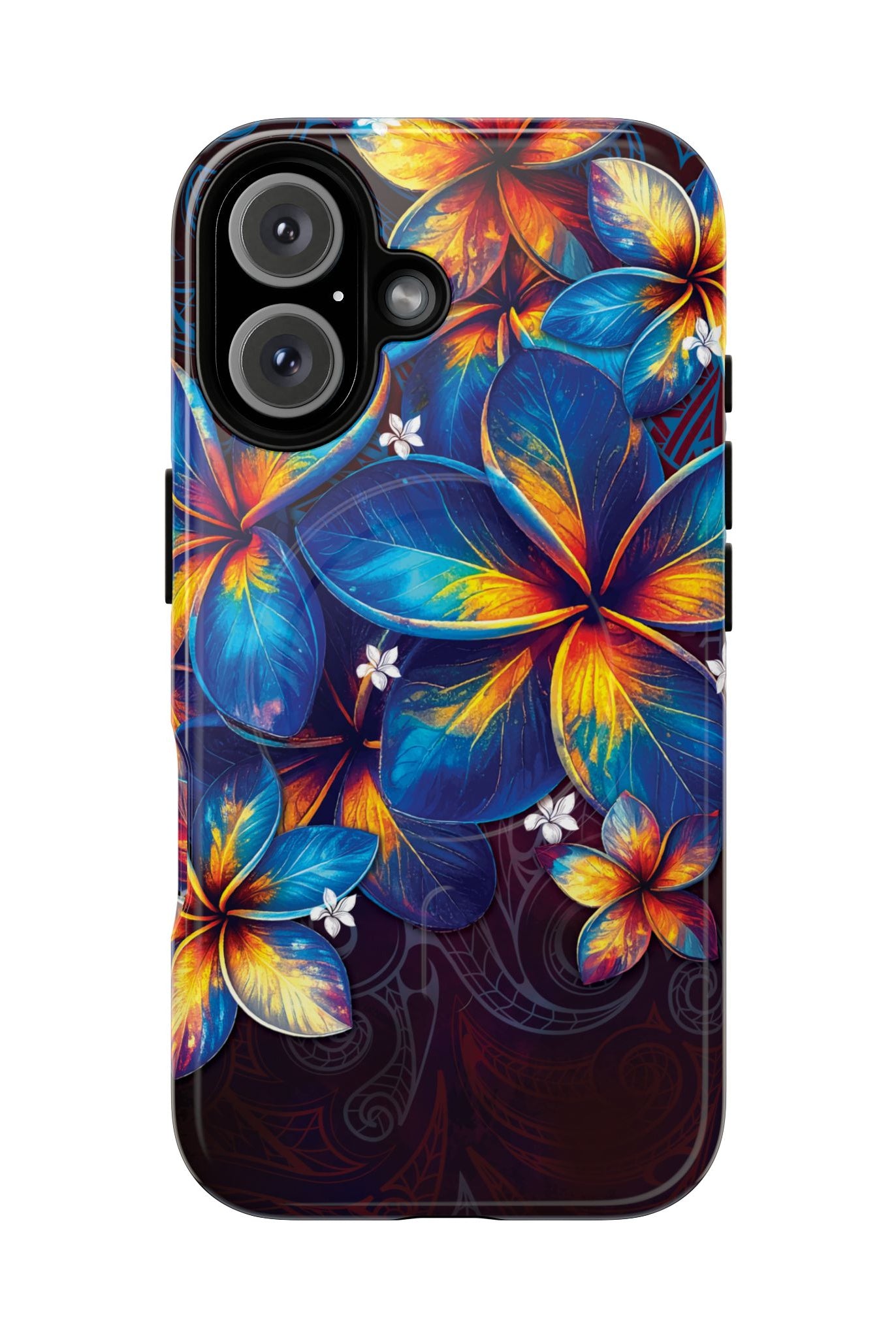 Nohea Twilight MagSafe iPhone Case iPhone 16 Glossy - Hawaiian Blue Orange Plumeria Twilight Design - The Local Banyan
