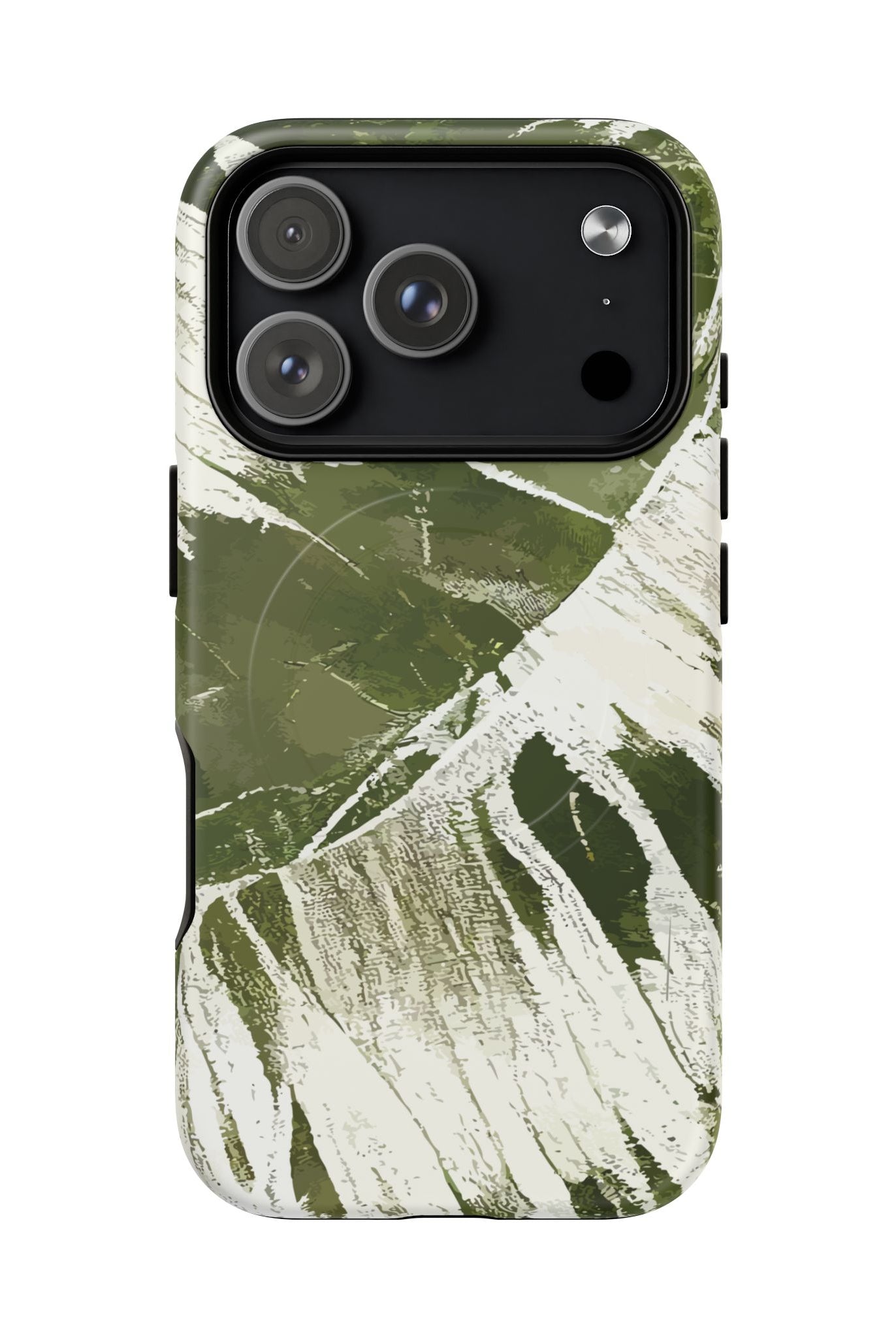 Island Breeze MagSafe iPhone Case Detail View - Hawaiian Palm Leaf Olive Green Botanical Design Close Up - The Local Banyan