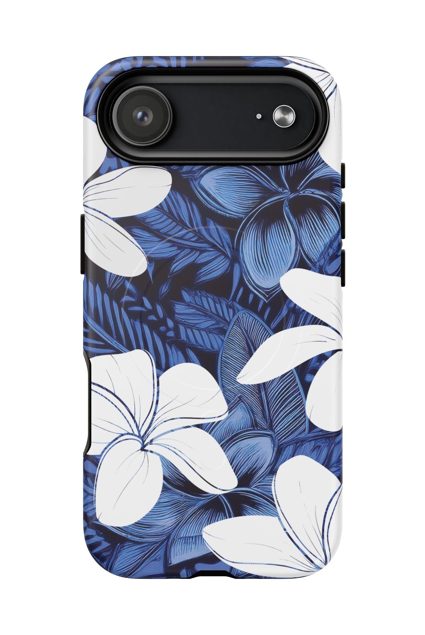 Woman holding Eternal Blue Plumeria MagSafe iPhone Case - Hawaiian Blue Plumeria Ocean Floral Design - The Local Banyan