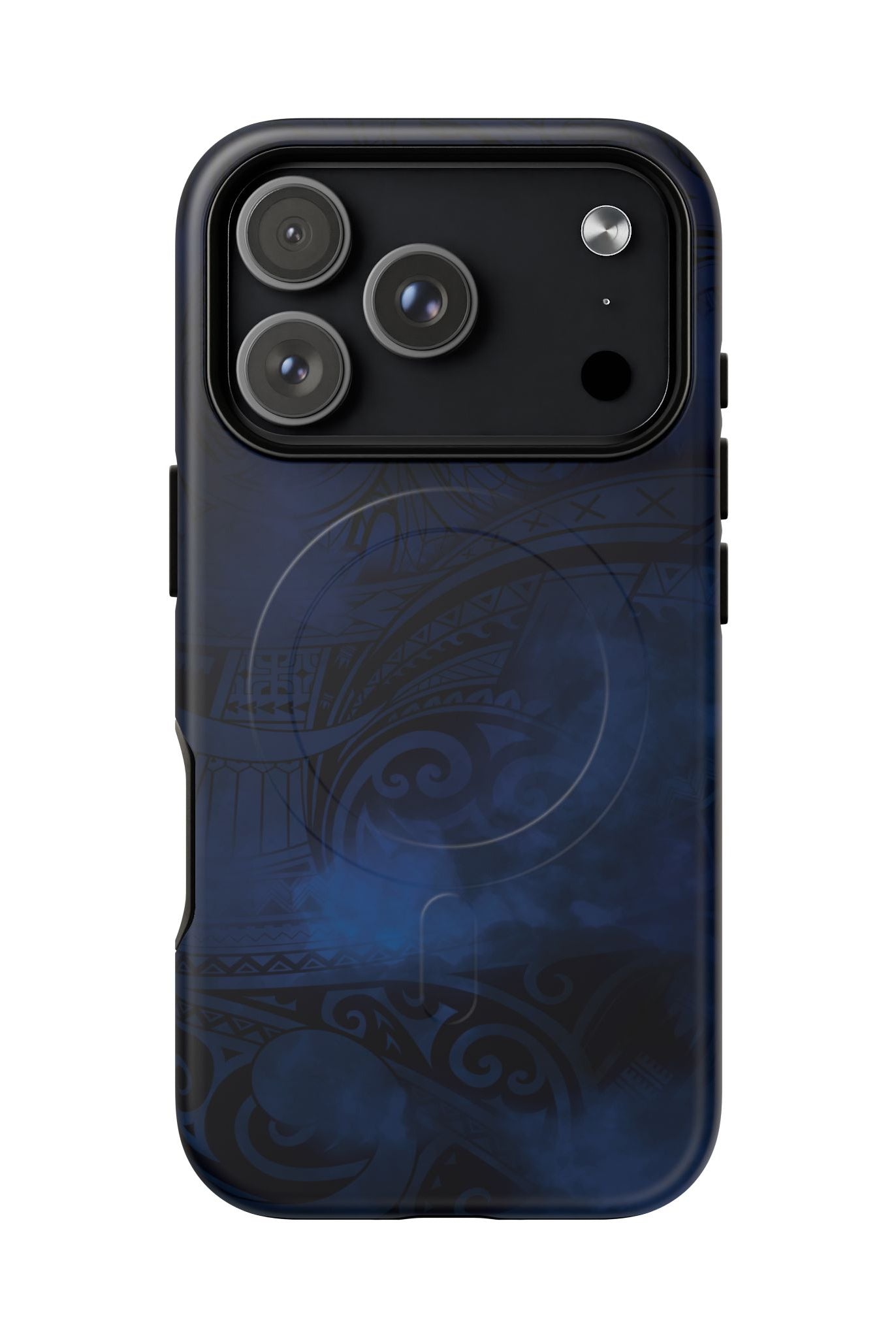 Midnight Essence MagSafe iPhone Case Detail View - Hawaiian Midnight Navy Polynesian Tribal Design Close Up - The Local Banyan