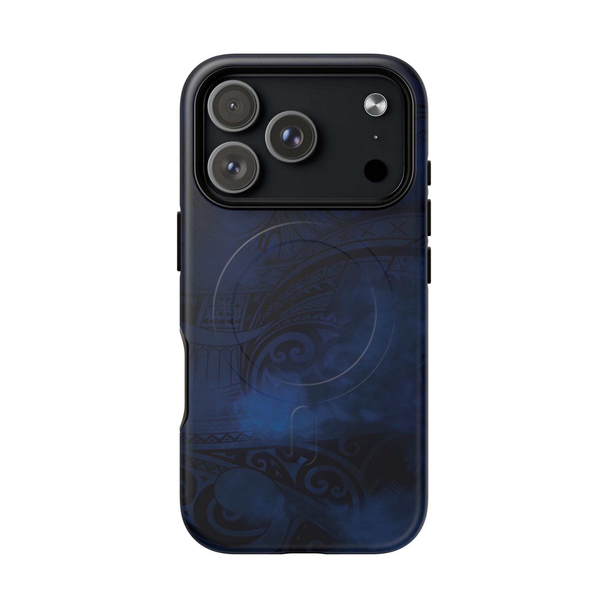 Midnight Essence MagSafe iPhone Case Detail View - Hawaiian Midnight Navy Polynesian Tribal Design Close Up - The Local Banyan