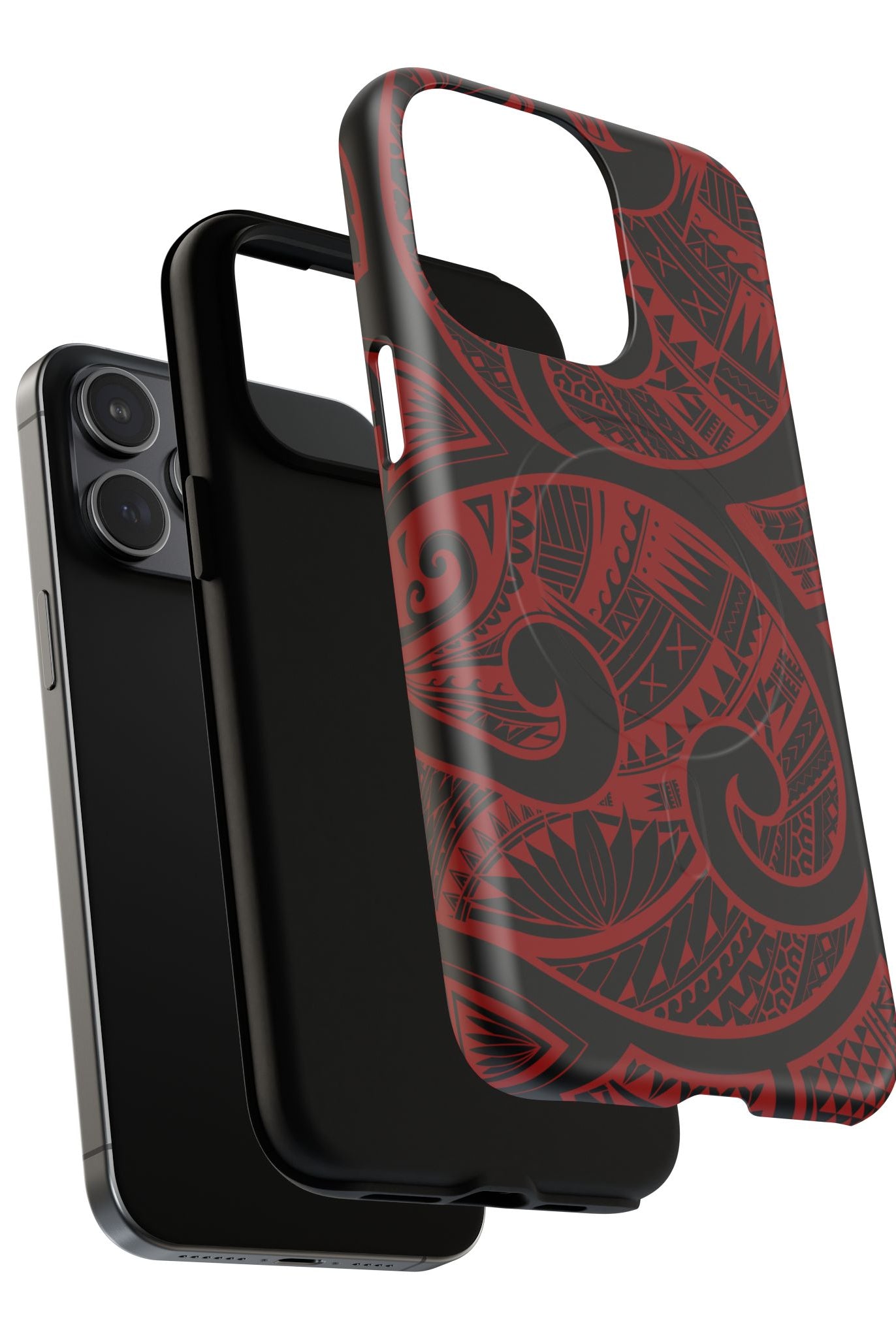 Island Tribal MagSafe iPhone Case Detail View - Hawaiian Crimson Red Polynesian Tribal Design Close Up - The Local Banyan