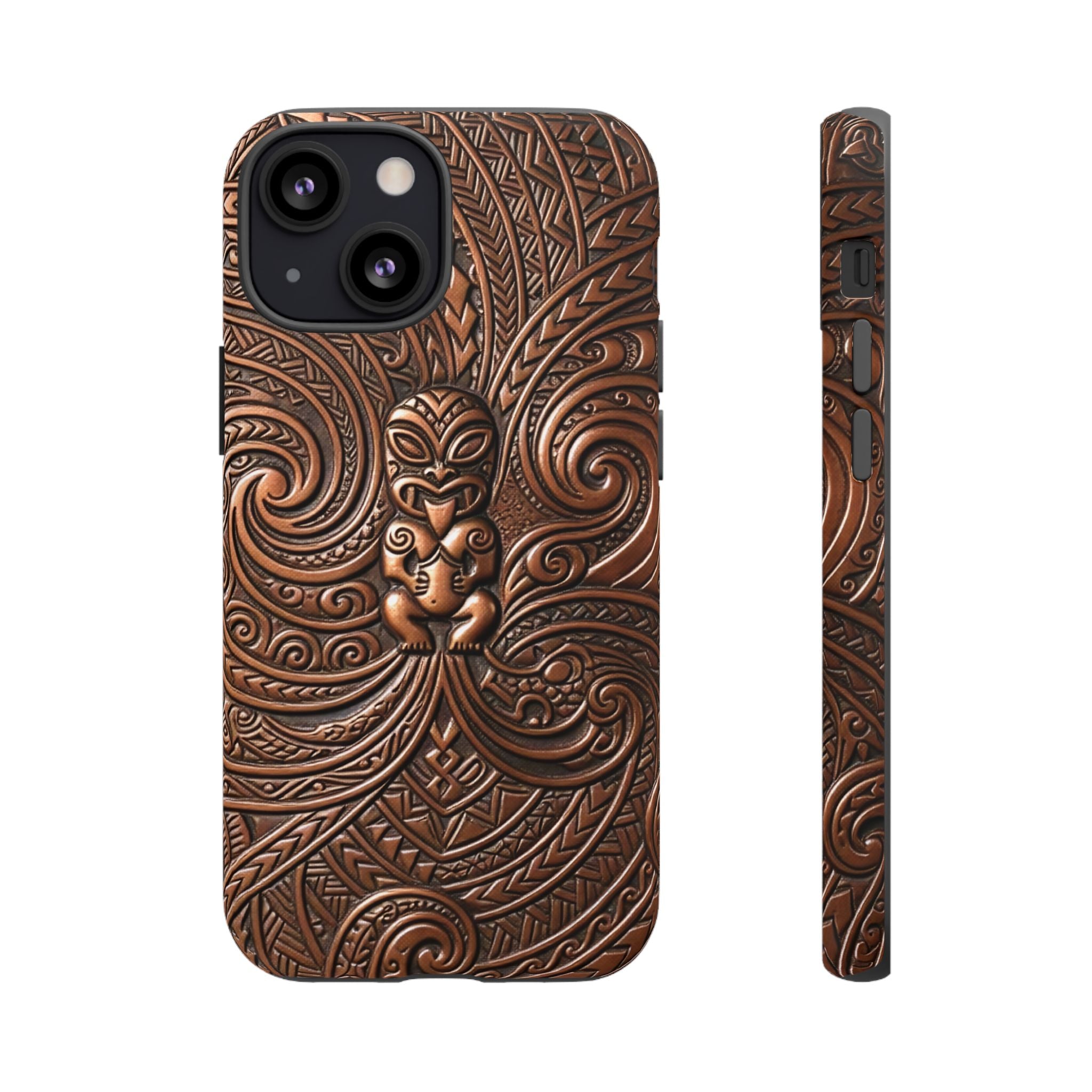 Paa Guardian Tough iPhone Case iPhone 13 Mini Matte - Hawaiian Copper Carved Tiki Polynesian Design - The Local Banyan