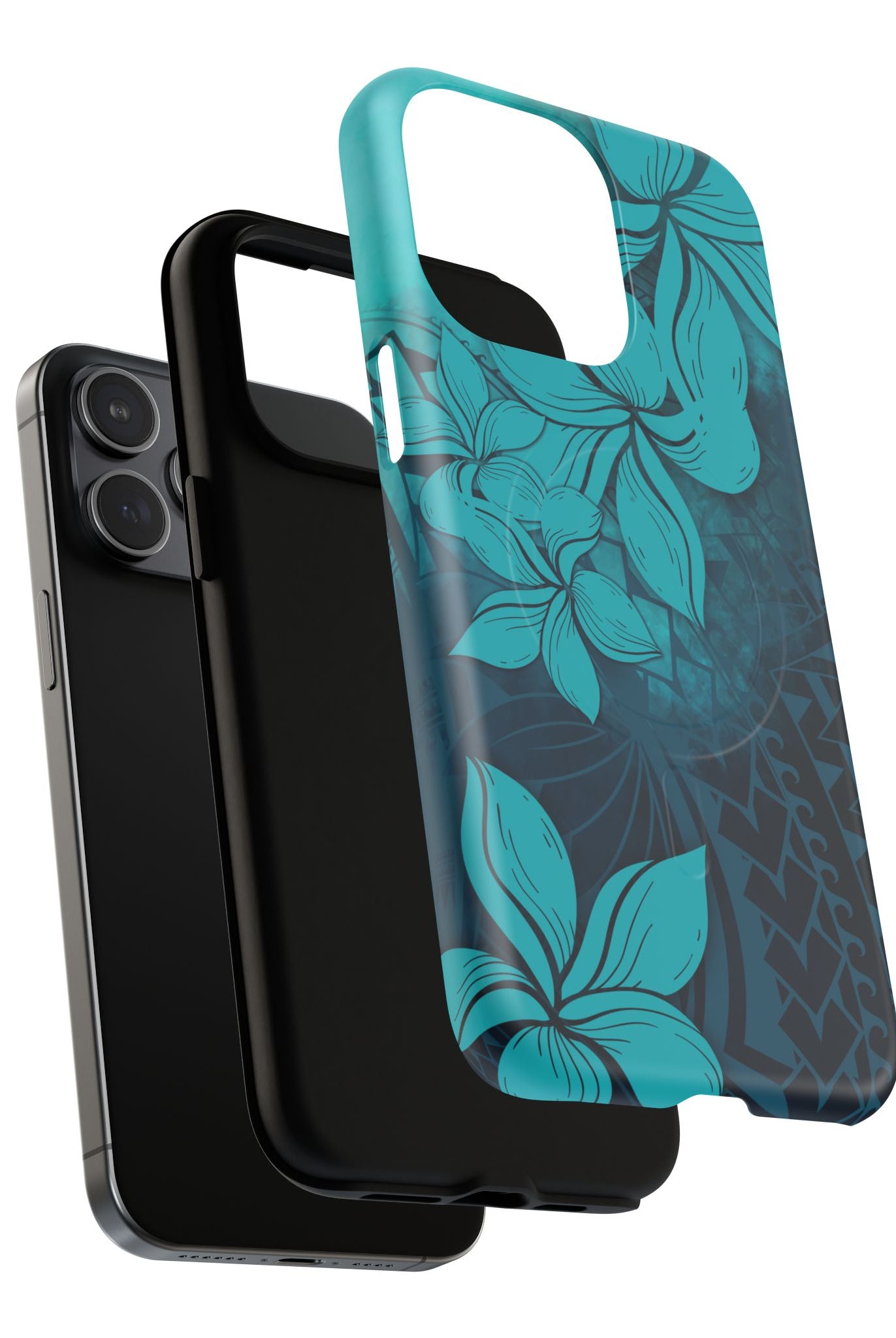 Moana Bloom MagSafe iPhone Case Detail View - Hawaiian Teal Plumeria Ocean Tribal Design Close Up - The Local Banyan