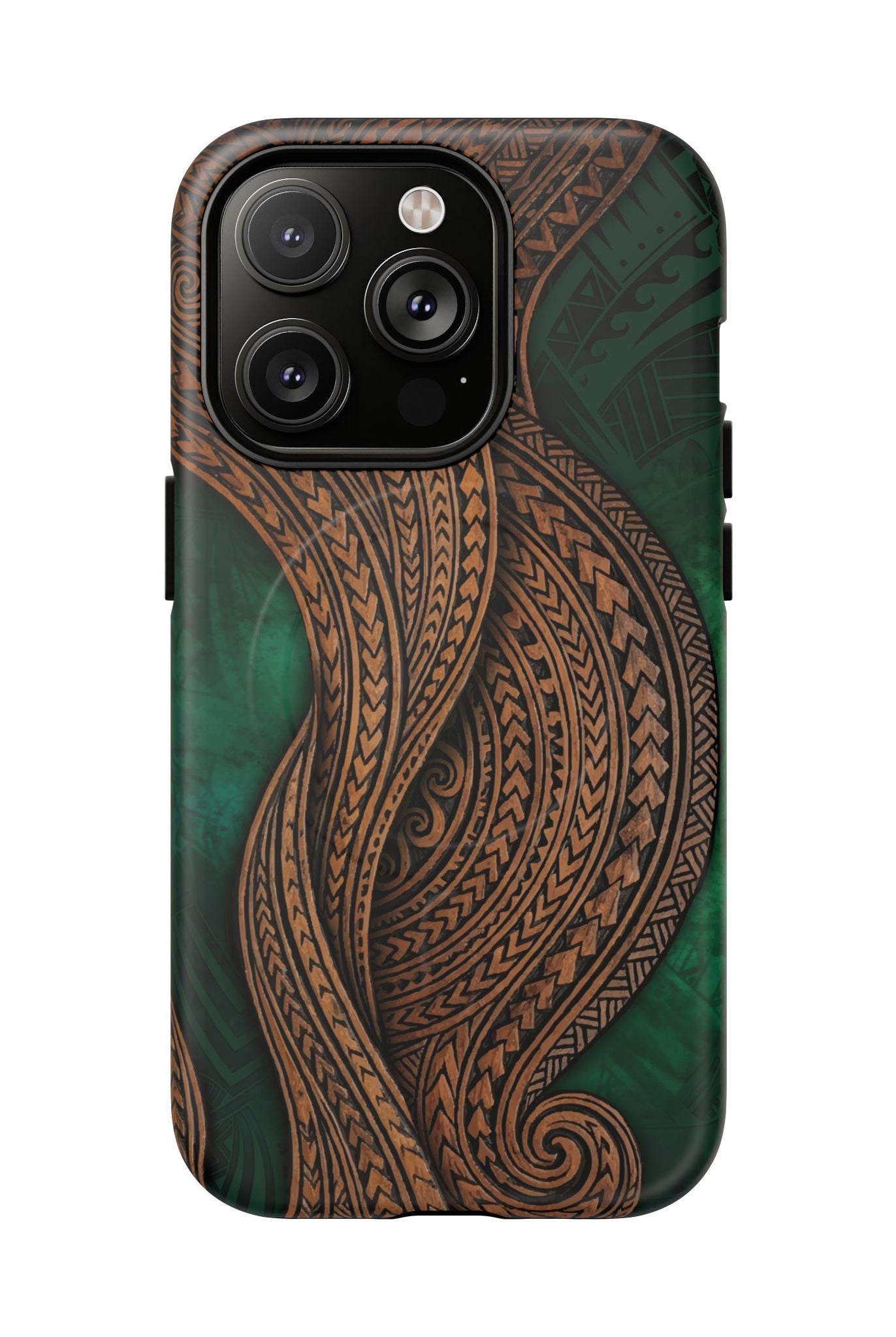 Island Kalai MagSafe iPhone Case iPhone 14 Pro Matte - Hawaiian Carved Wood Grain Emerald Green Tribal Design - The Local Banyan