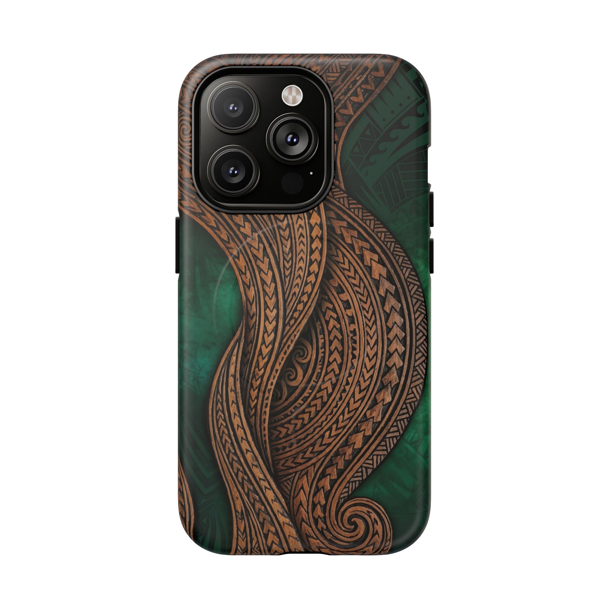 Island Kalai MagSafe iPhone Case iPhone 14 Pro Matte - Hawaiian Carved Wood Grain Emerald Green Tribal Design - The Local Banyan
