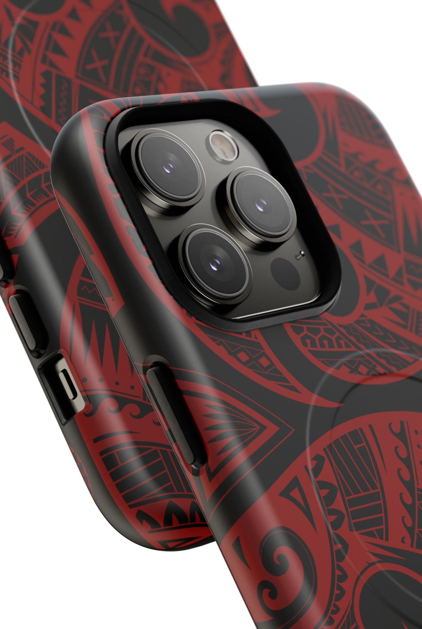 Island Tribal MagSafe iPhone Case Detail View - Hawaiian Crimson Red Polynesian Tribal Design Close Up - The Local Banyan