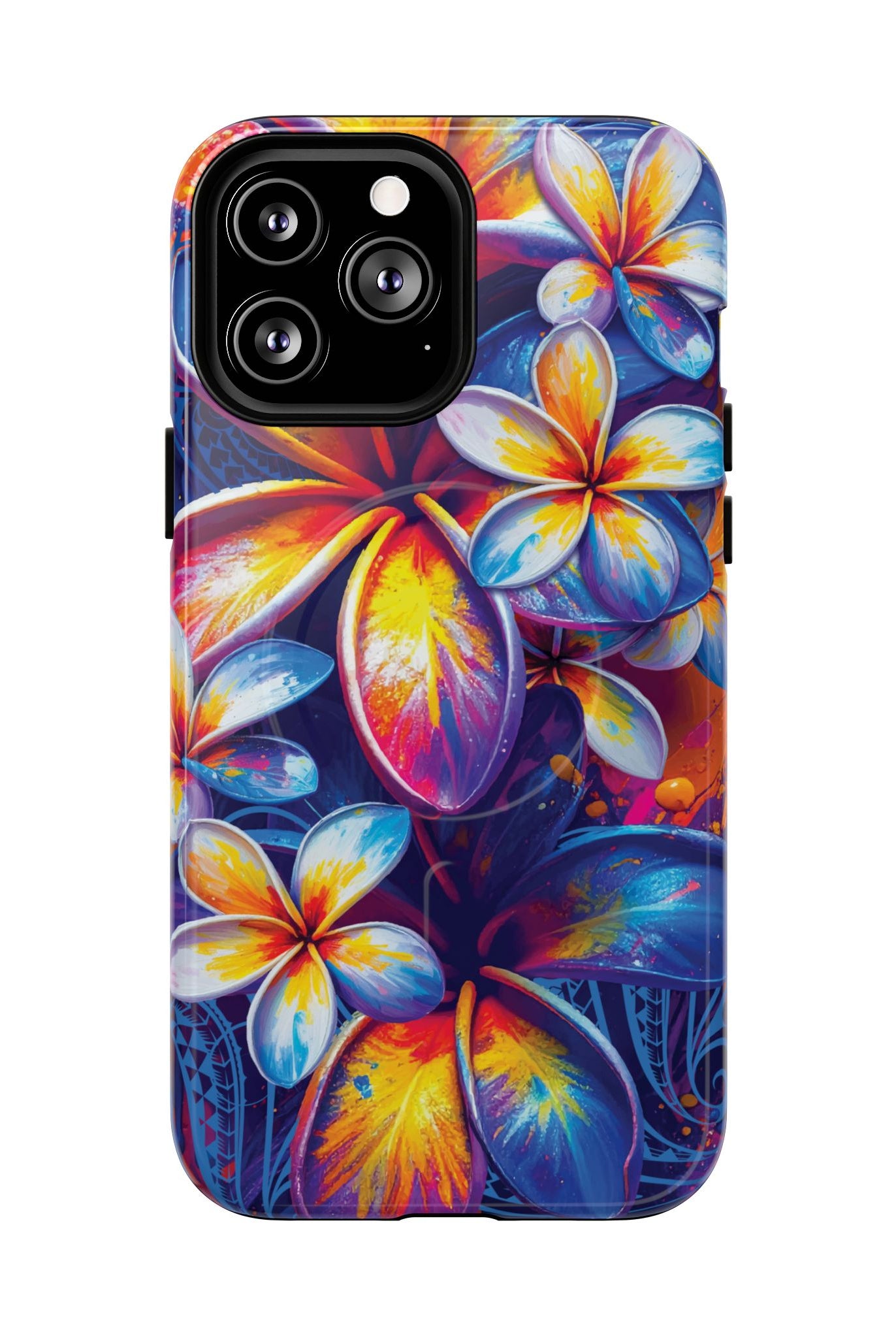 Sunset Ink MagSafe iPhone Case Detail View - Hawaiian Plumeria Street Art Graffiti Tropical Design Close Up - The Local Banyan