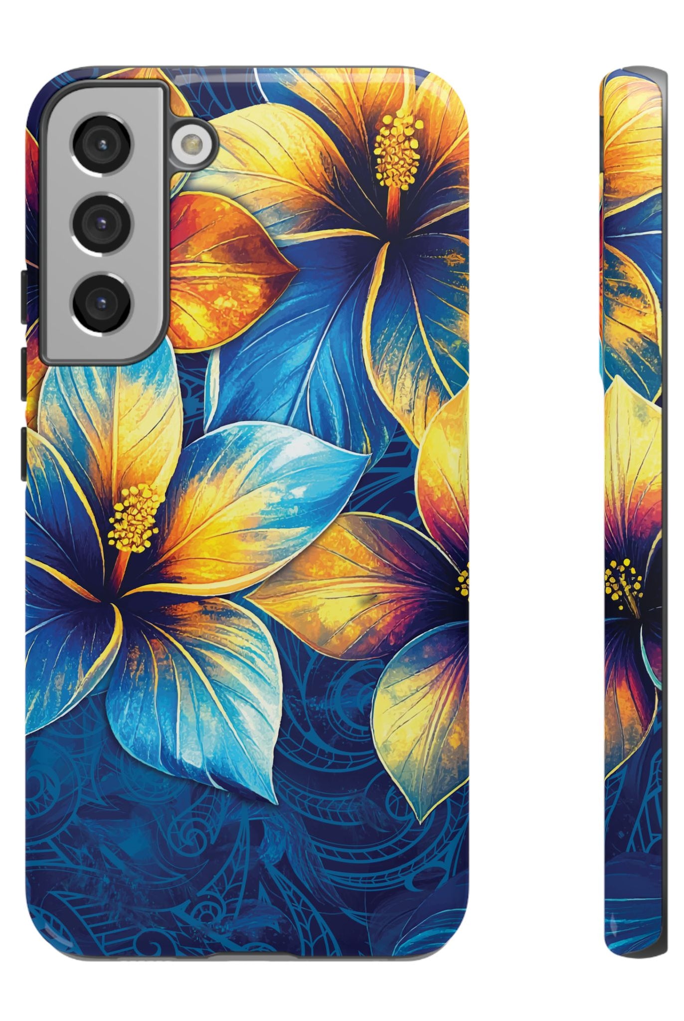 Pua La Tough Samsung Galaxy Case Samsung Galaxy S22 Plus Glossy - Hawaiian Golden Hibiscus Sun Flower Sapphire Design - The Local Banyan
