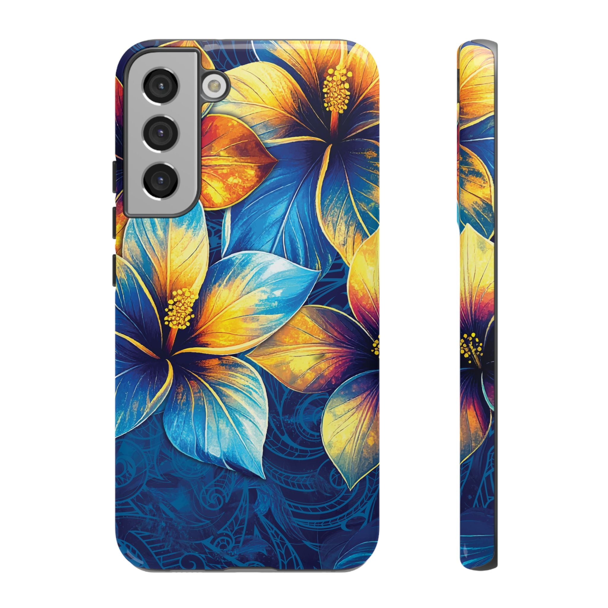 Pua La Tough Samsung Galaxy Case Samsung Galaxy S22 Plus Glossy - Hawaiian Golden Hibiscus Sun Flower Sapphire Design - The Local Banyan