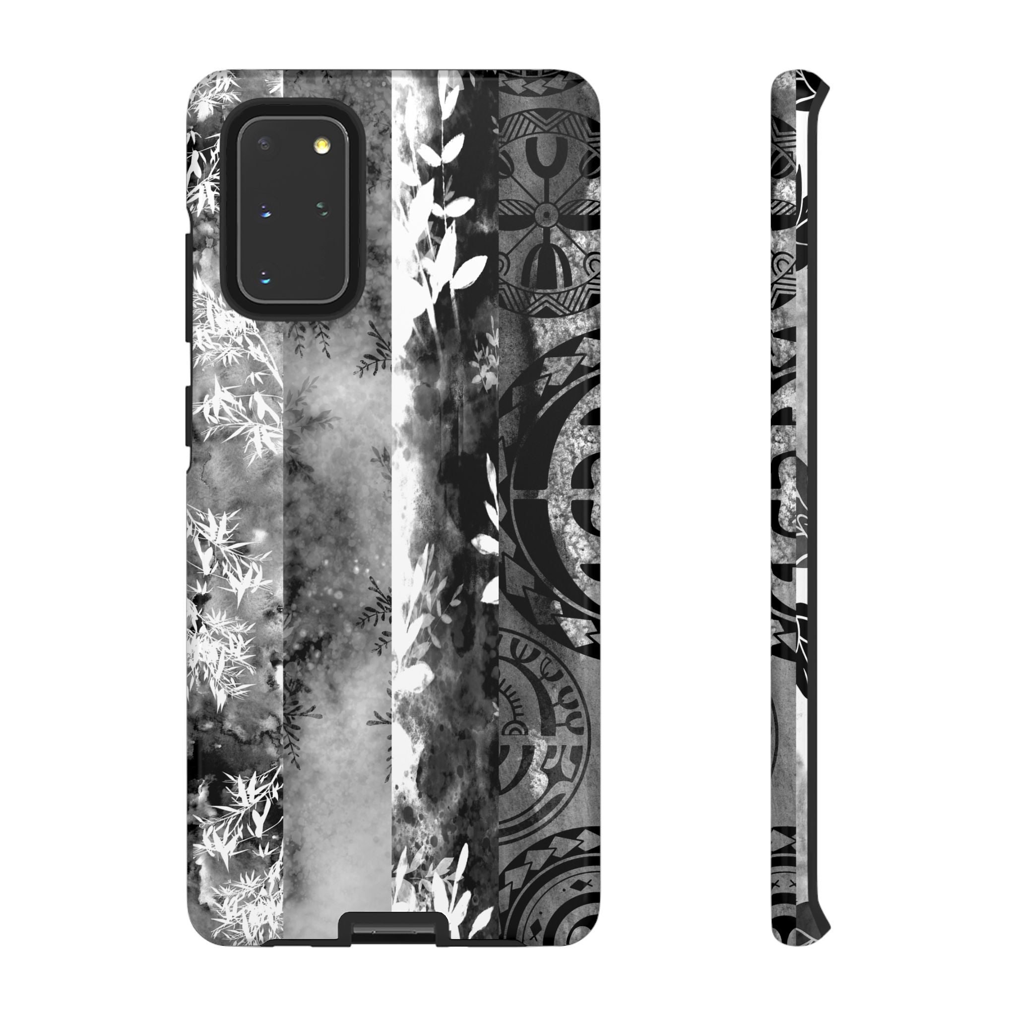 Monochrome Oasis Tough Samsung Galaxy Case Samsung Galaxy S20+ Glossy - Hawaiian Black White Botanical Tribal Design - The Local Banyan
