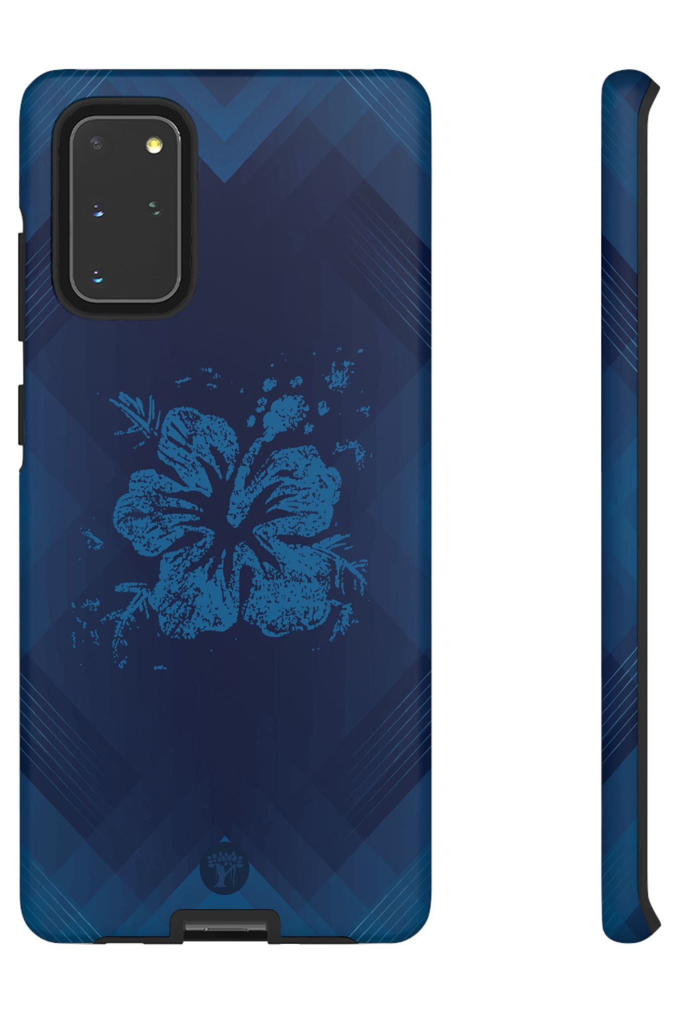 Kikokiko Lehua Tough Samsung Galaxy Case Samsung Galaxy S20+ Matte - Hawaiian Navy Blue Geometric Hibiscus Design - The Local Banyan