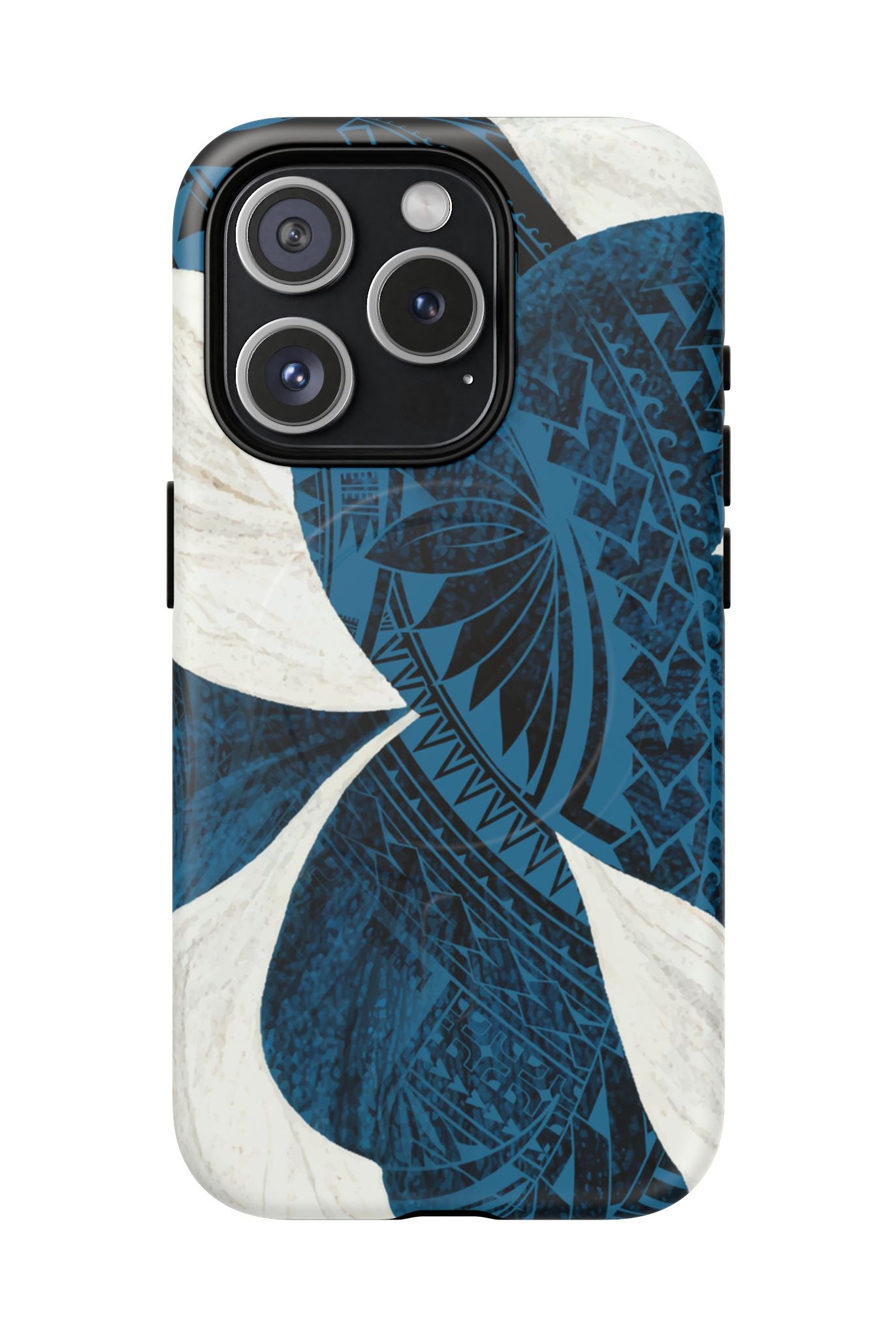 Hana Breeze MagSafe iPhone Case iPhone 15 Pro Matte - Hawaiian Blue Plumeria Polynesian Botanical Design - The Local Banyan