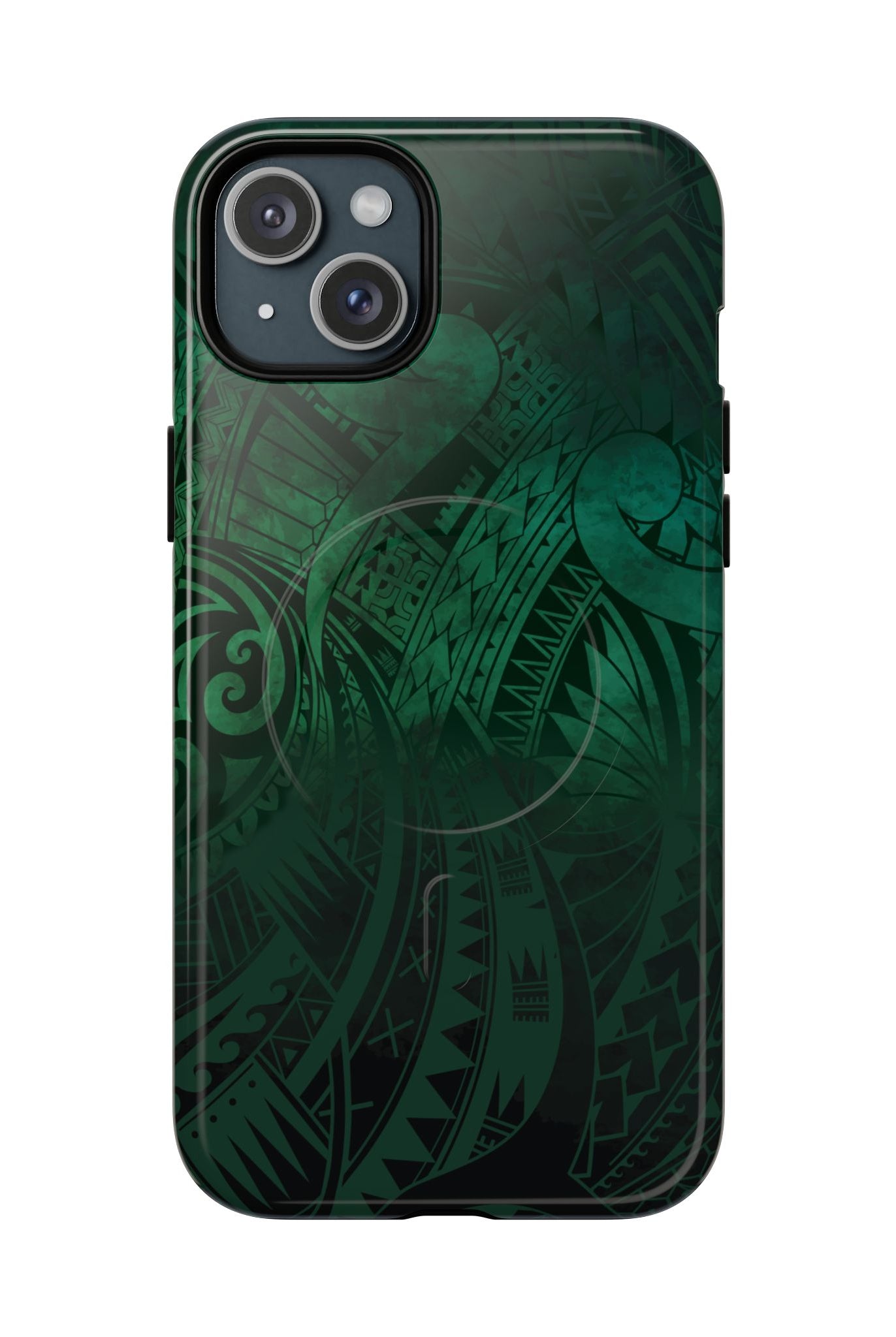 Nahele Spirit MagSafe iPhone Case iPhone 15 Plus Glossy - Hawaiian Forest Green Polynesian Tribal Design - The Local Banyan