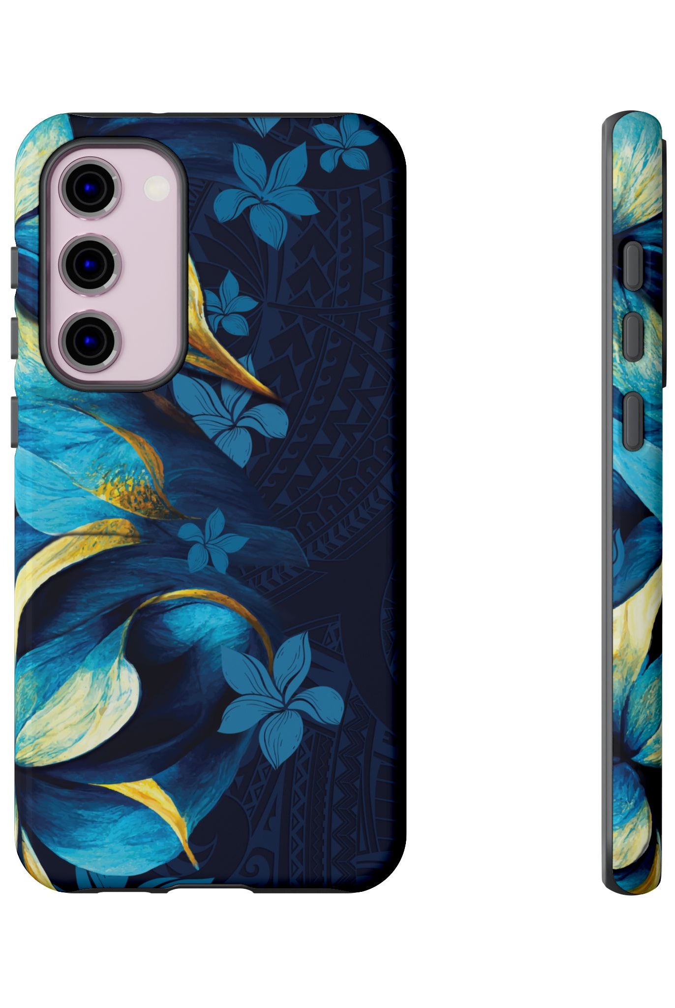 Po Mahina Tough Samsung Galaxy Case Detail View - Hawaiian Moonlit Teal Gold Floral Design Close Up - The Local Banyan