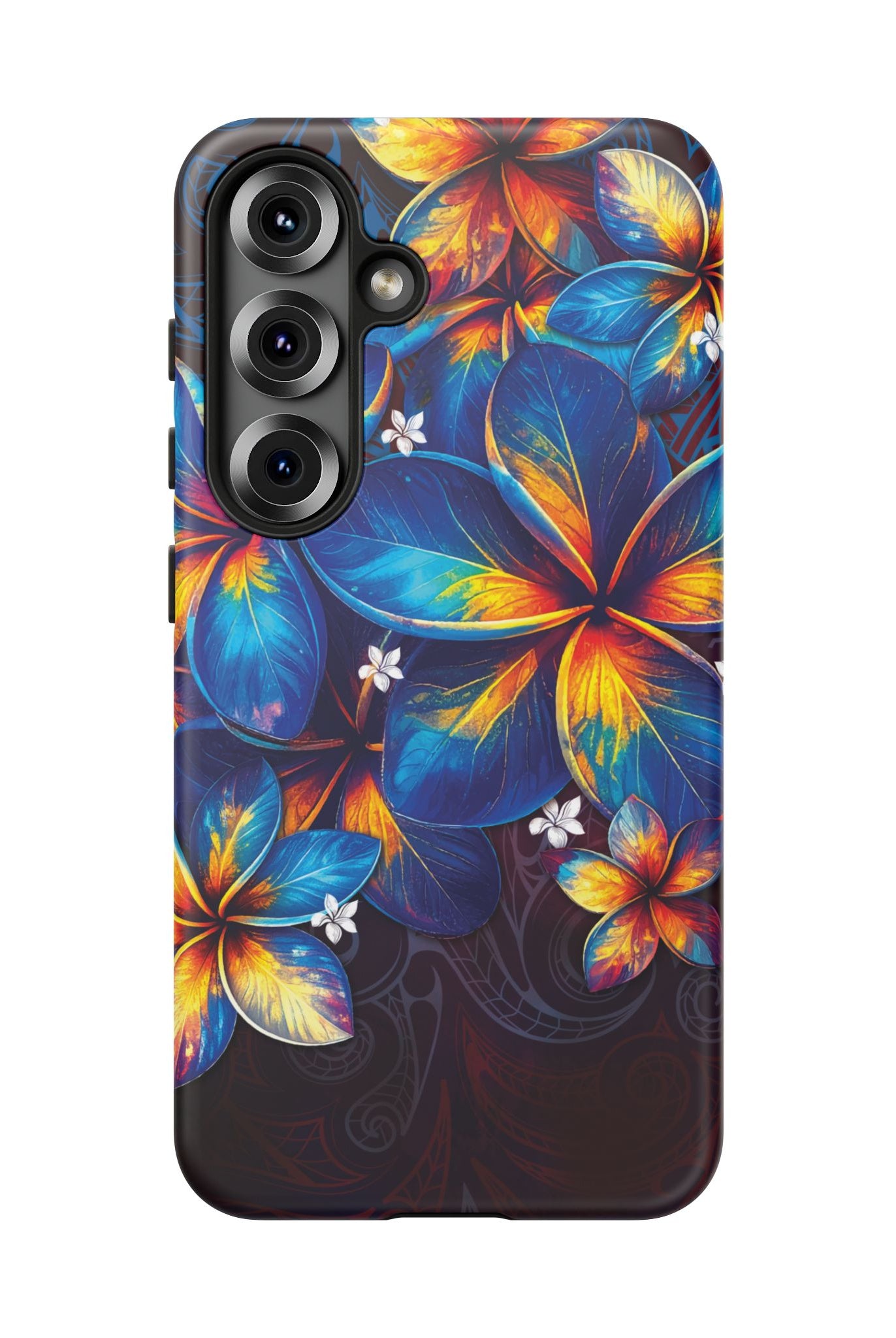 Nohea Twilight Tough Samsung Galaxy Case Detail View - Hawaiian Blue Orange Plumeria Twilight Design Close Up - The Local Banyan
