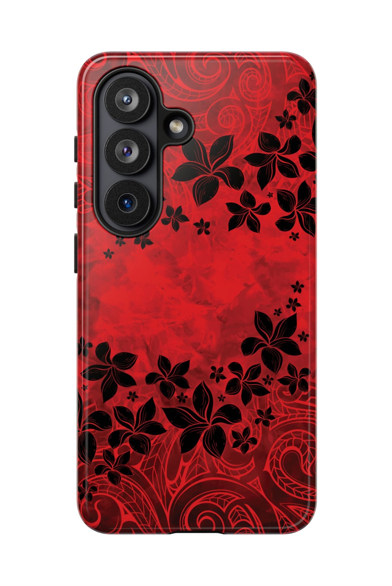 Keahi Pua Tough Samsung Galaxy Case Detail View - Hawaiian Fire Flower Red Tribal Floral Design Close Up - The Local Banyan