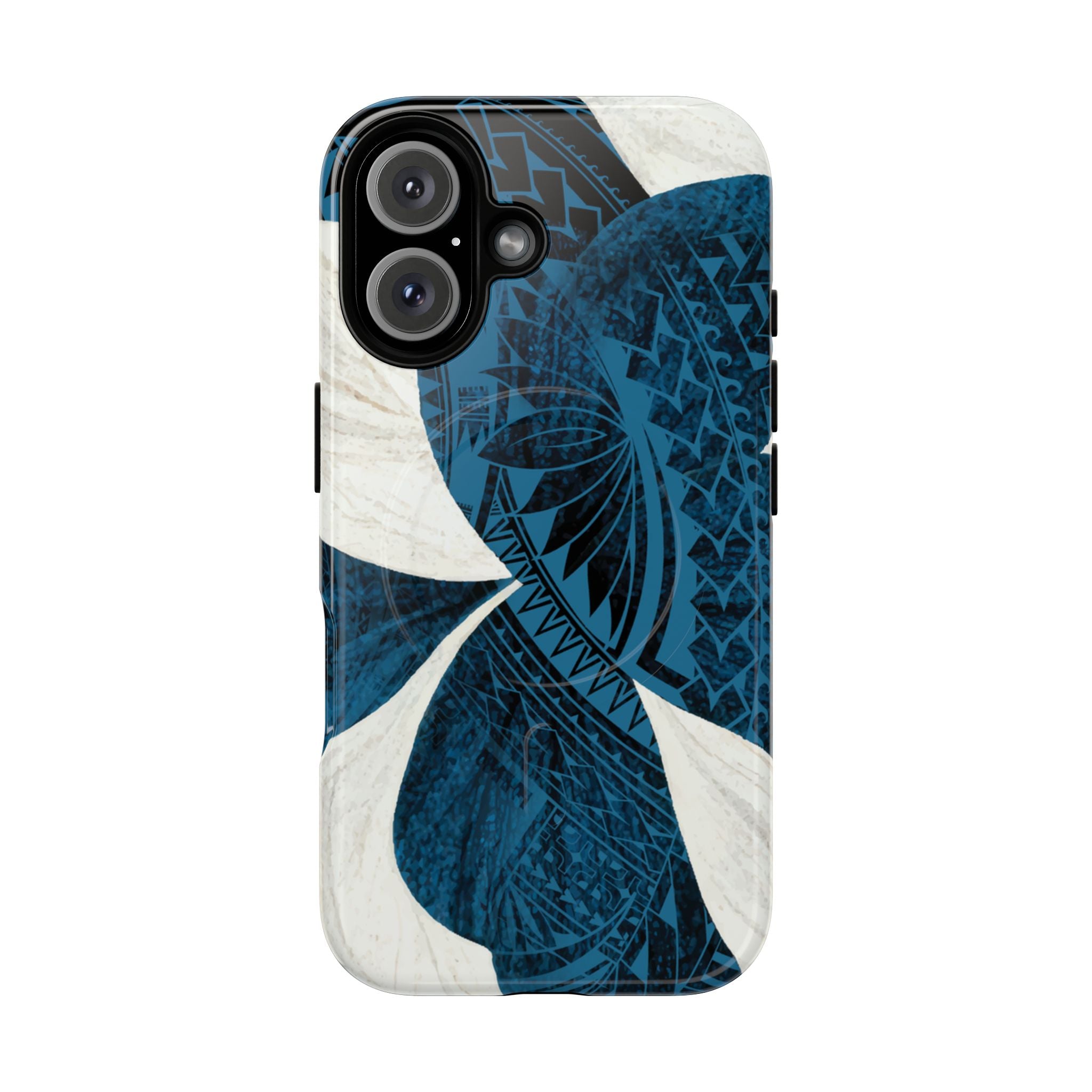 Hana Breeze MagSafe iPhone Case iPhone 16 Glossy - Hawaiian Blue Plumeria Polynesian Botanical Design - The Local Banyan