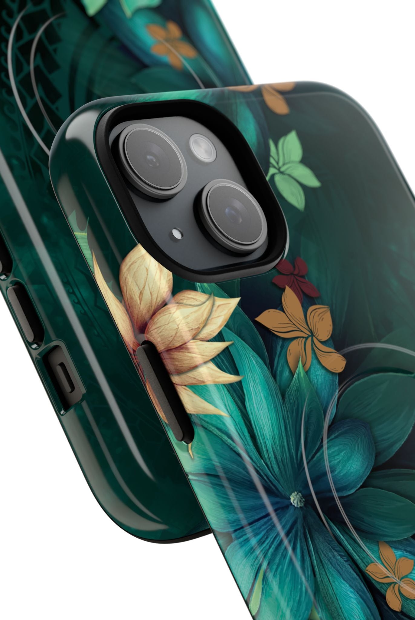 Woman holding Aloha Whispers MagSafe iPhone Case - Hawaiian Abstract Green Floral Polynesian Design - The Local Banyan
