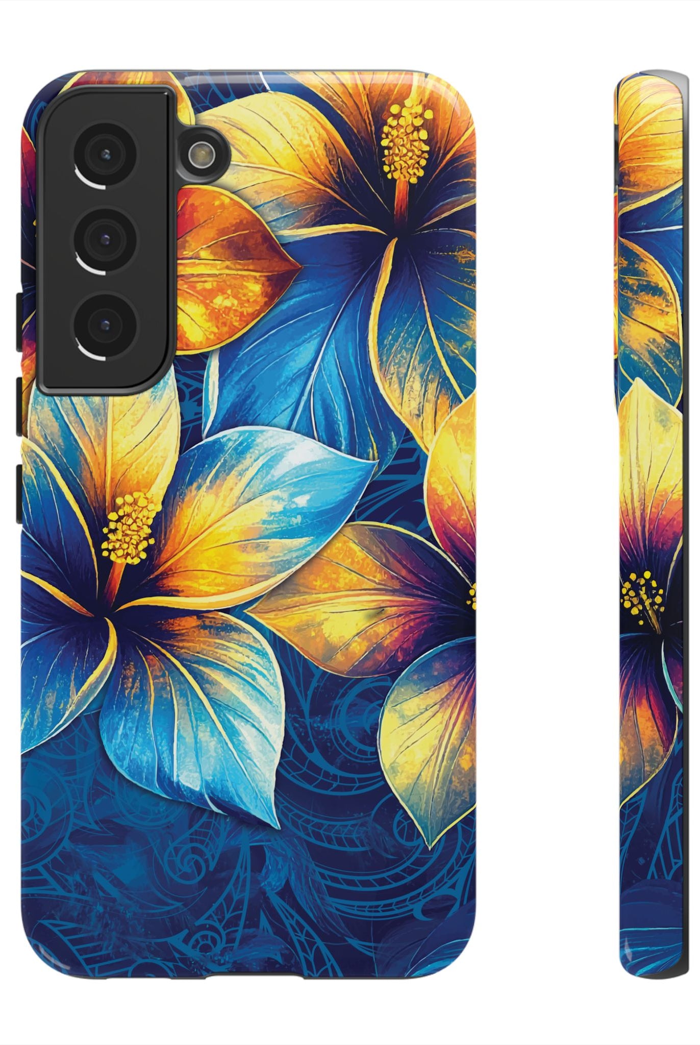 Pua La Tough Samsung Galaxy Case Samsung Galaxy S22 Glossy - Hawaiian Golden Hibiscus Sun Flower Sapphire Design - The Local Banyan