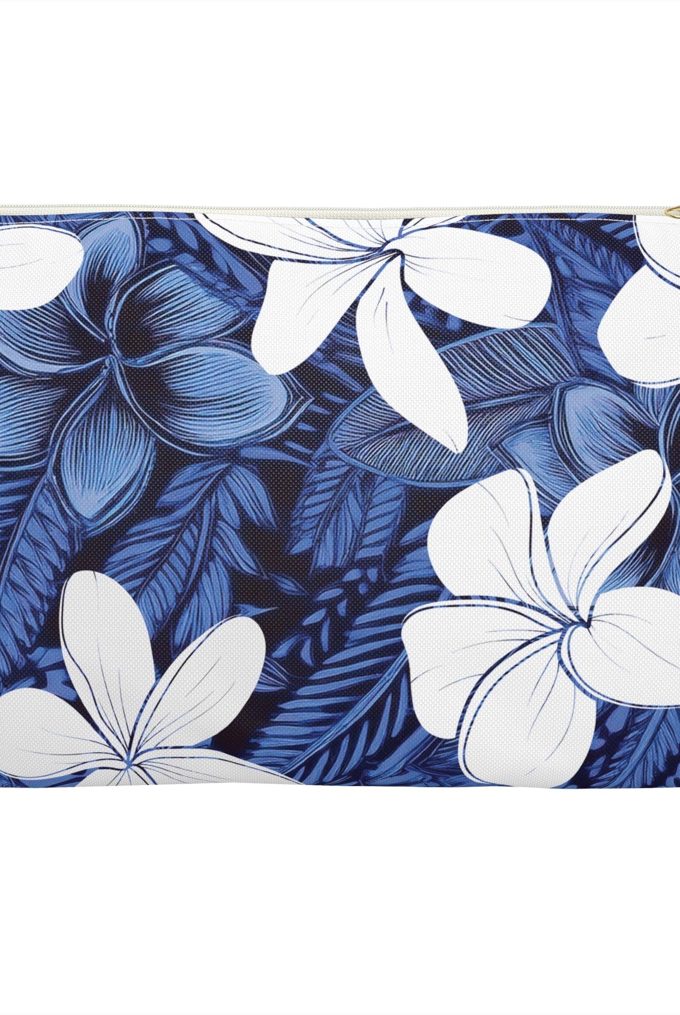 Eternal Blue Plumeria Travel Pouch Pouches The Local Banyan Large White zipper