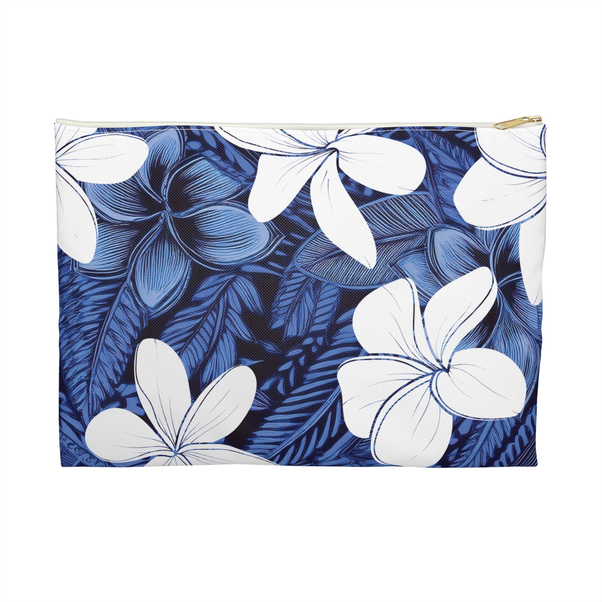 Eternal Blue Plumeria Travel Pouch Pouches The Local Banyan Large White zipper