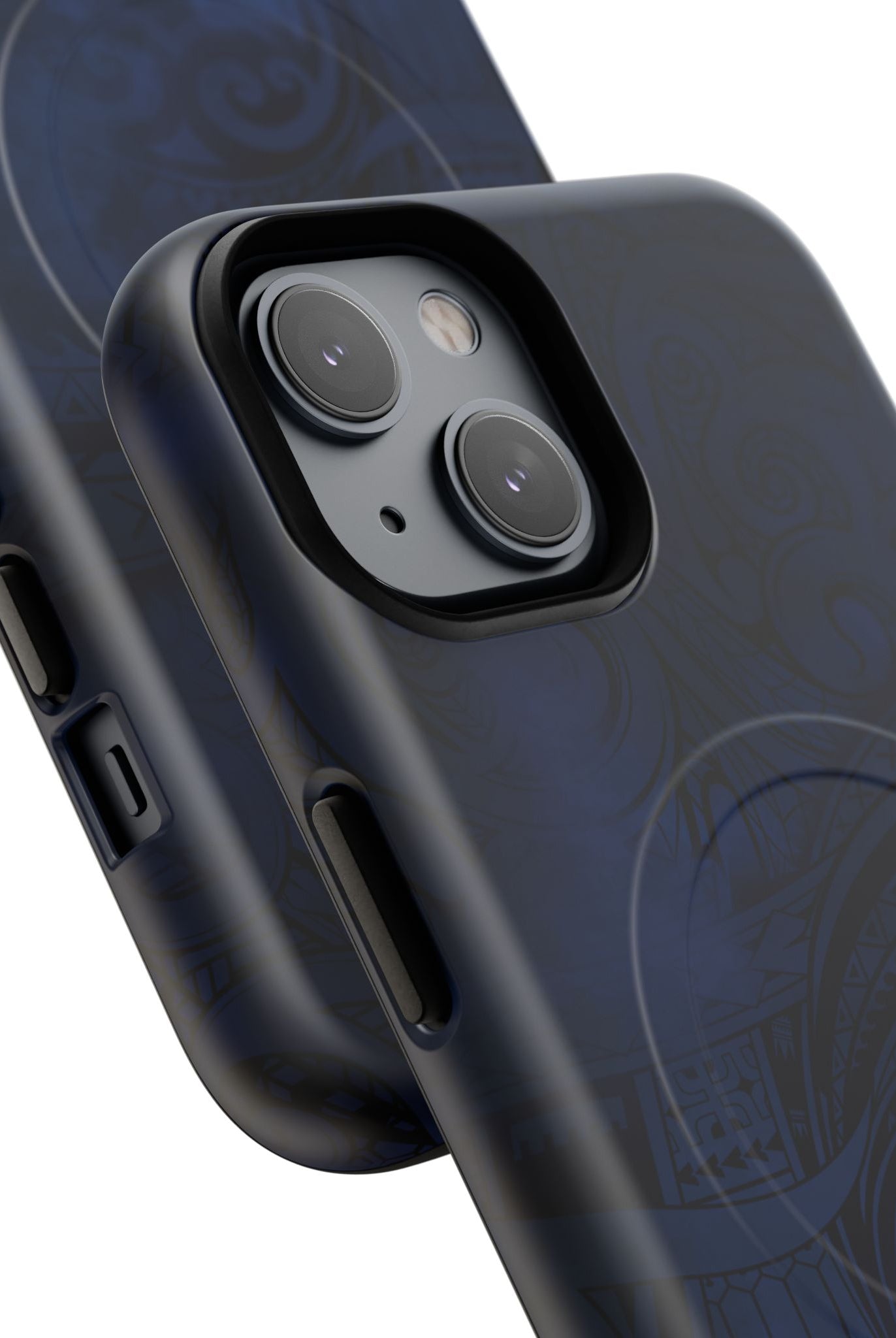 Midnight Essence MagSafe iPhone Case Detail View - Hawaiian Midnight Navy Polynesian Tribal Design Close Up - The Local Banyan