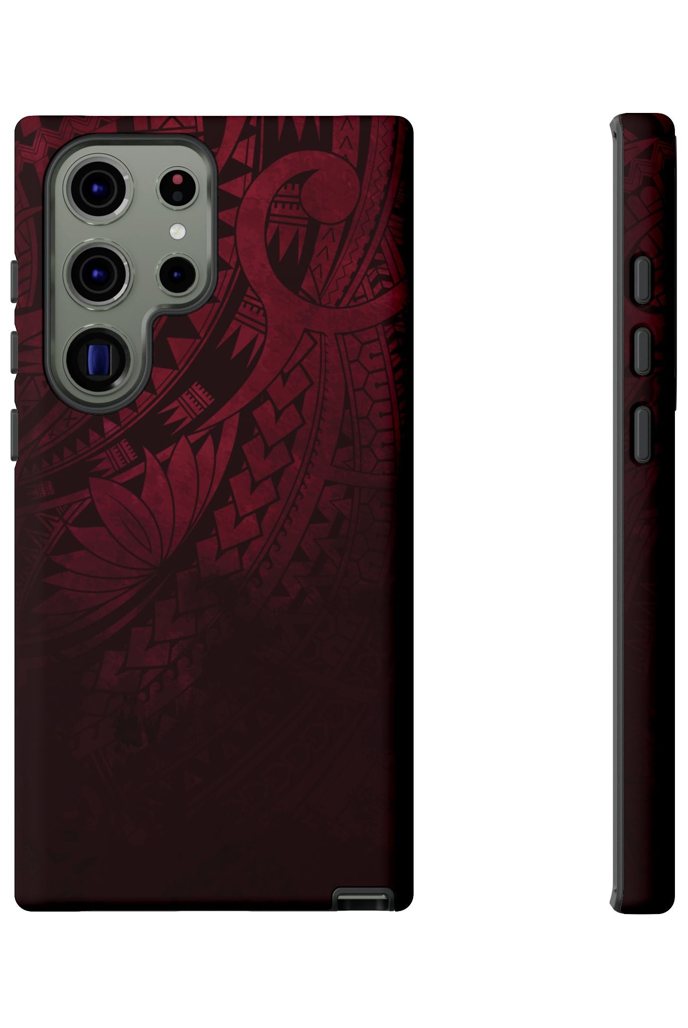 Woman holding Eternal Ember Tough Samsung Galaxy Case - Hawaiian Red Tribal Polynesian Design - The Local Banyan