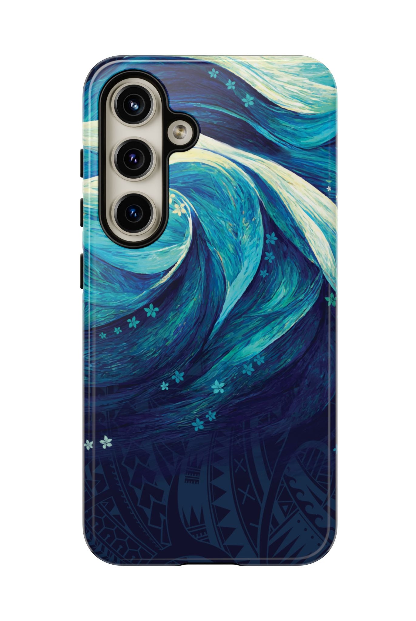 Woman holding Eternal Mana Tough Samsung Galaxy Case - Hawaiian Ocean Wave Polynesian Tribal Design - The Local Banyan