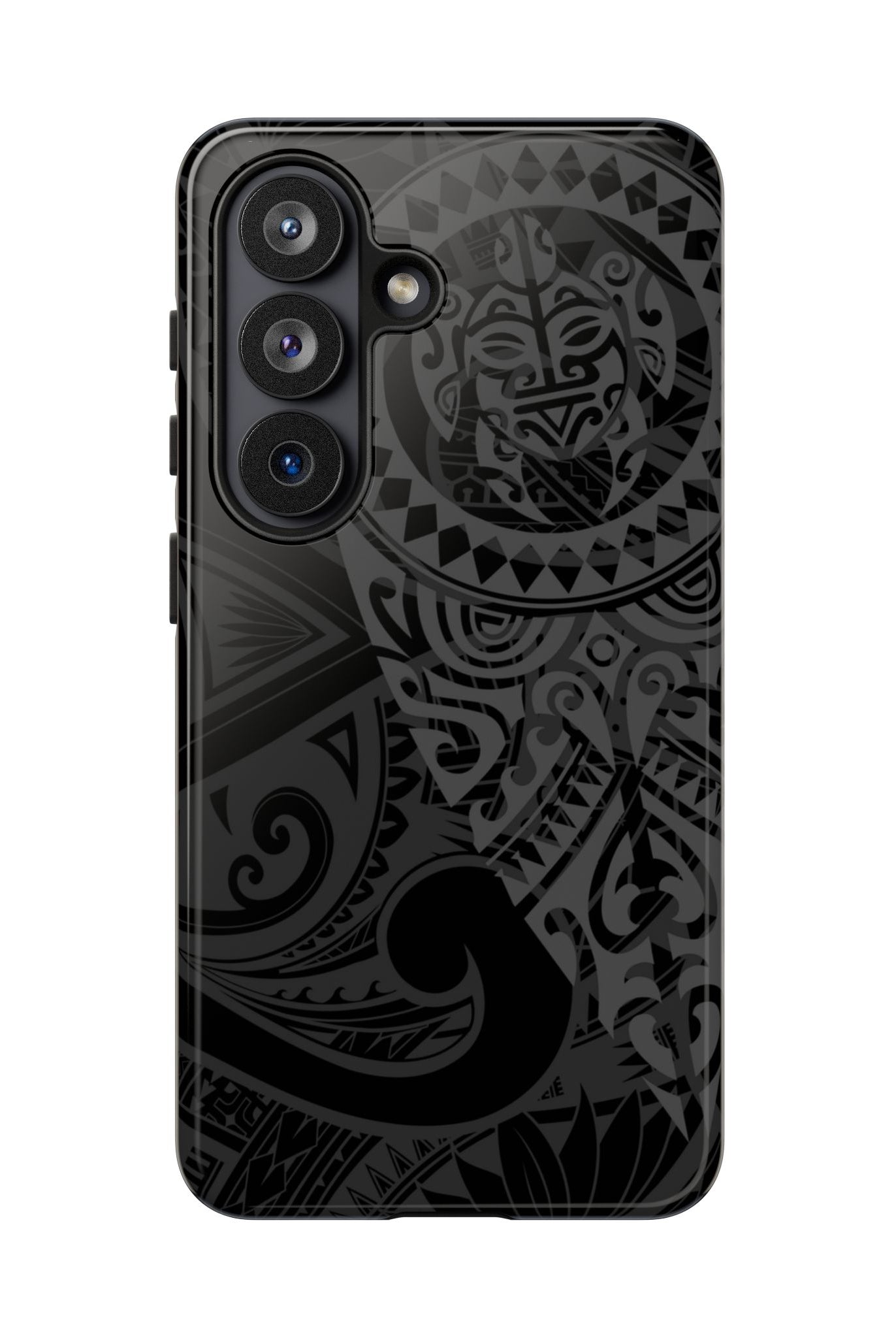 Tribal Guardian Tough Samsung Galaxy Case Detail View - Hawaiian Black on Black Polynesian Tribal Design Close Up - The Local Banyan