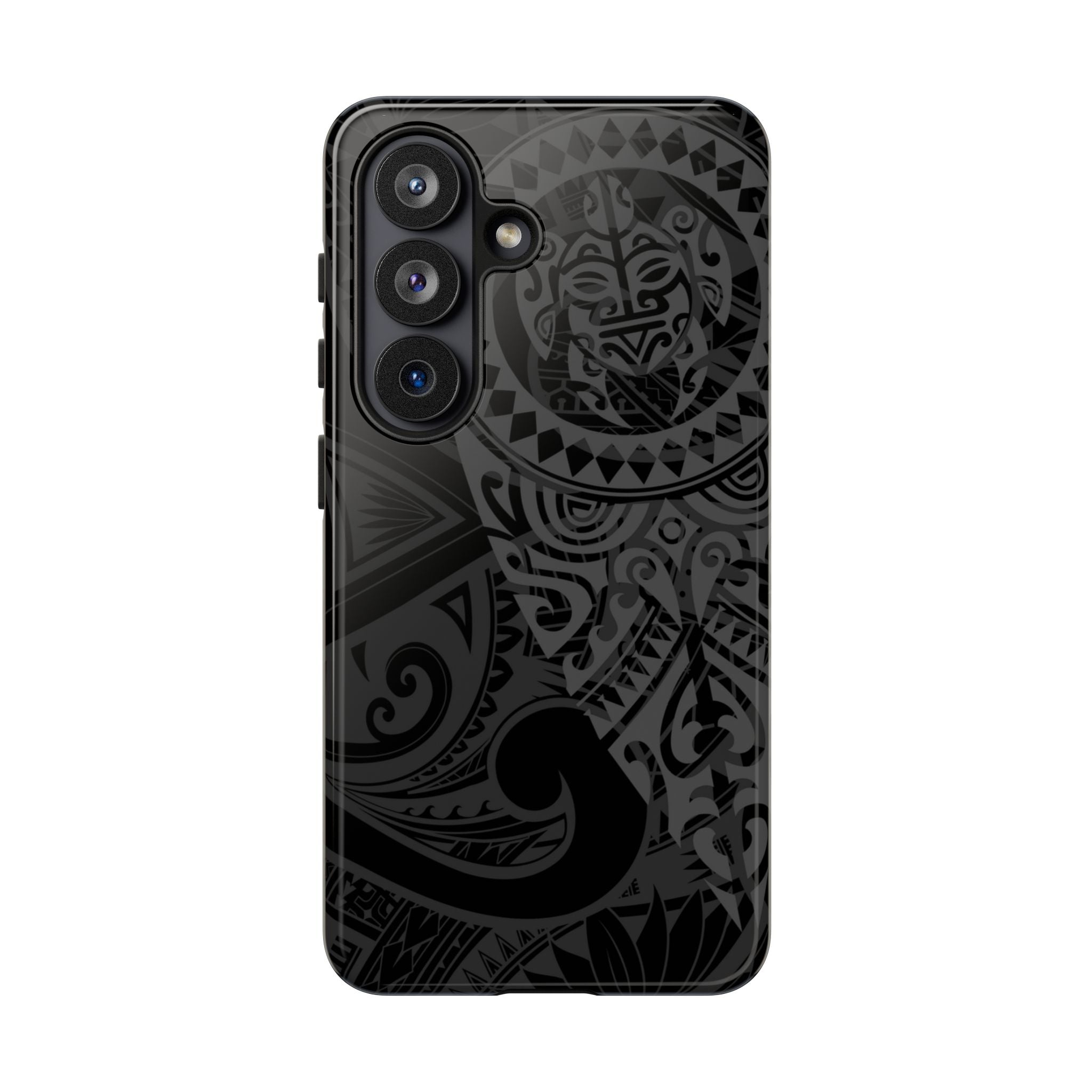 Tribal Guardian Tough Samsung Galaxy Case Detail View - Hawaiian Black on Black Polynesian Tribal Design Close Up - The Local Banyan