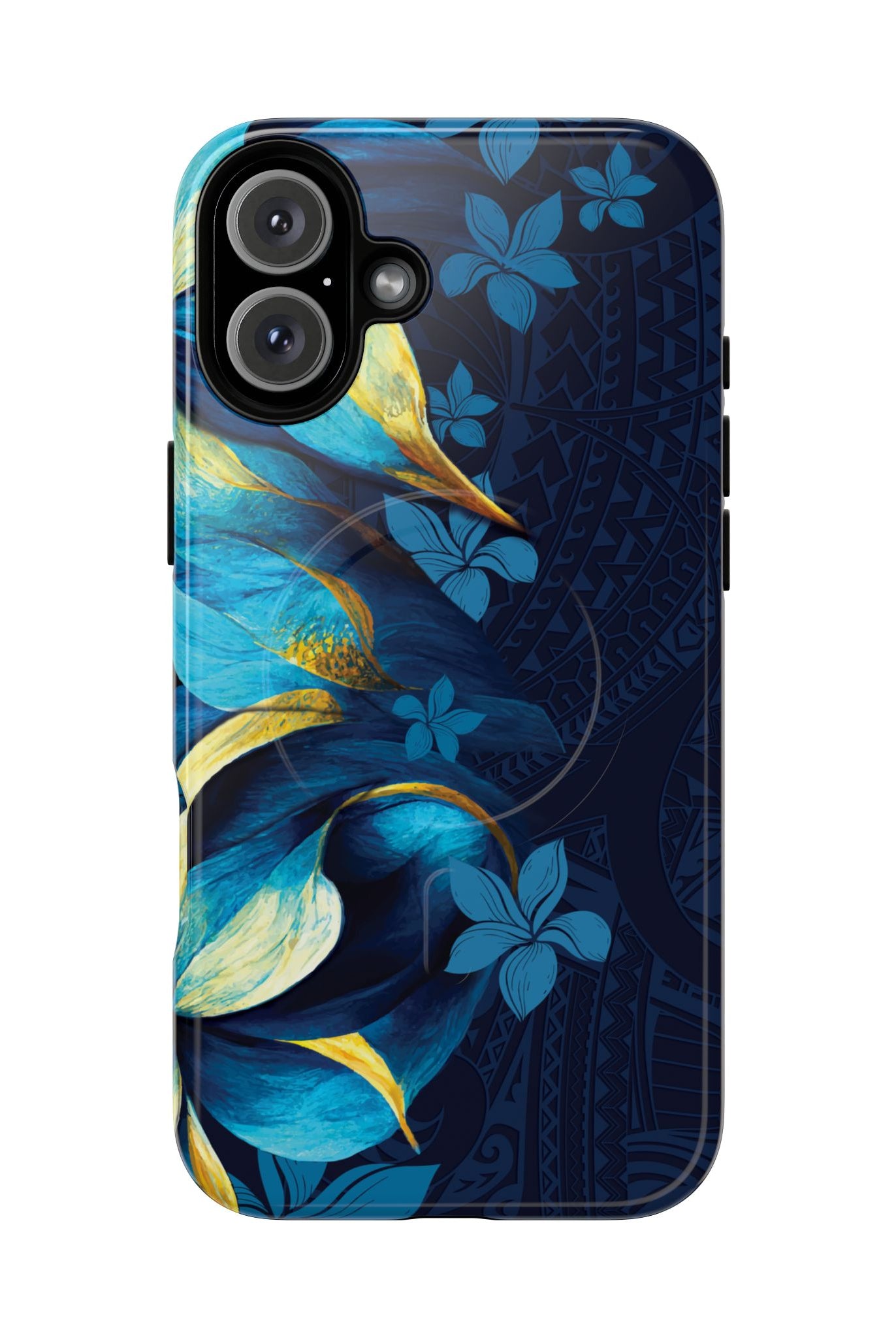 Po Mahina MagSafe iPhone Case iPhone 16 Plus Glossy - Hawaiian Moonlit Teal Gold Floral Design - The Local Banyan