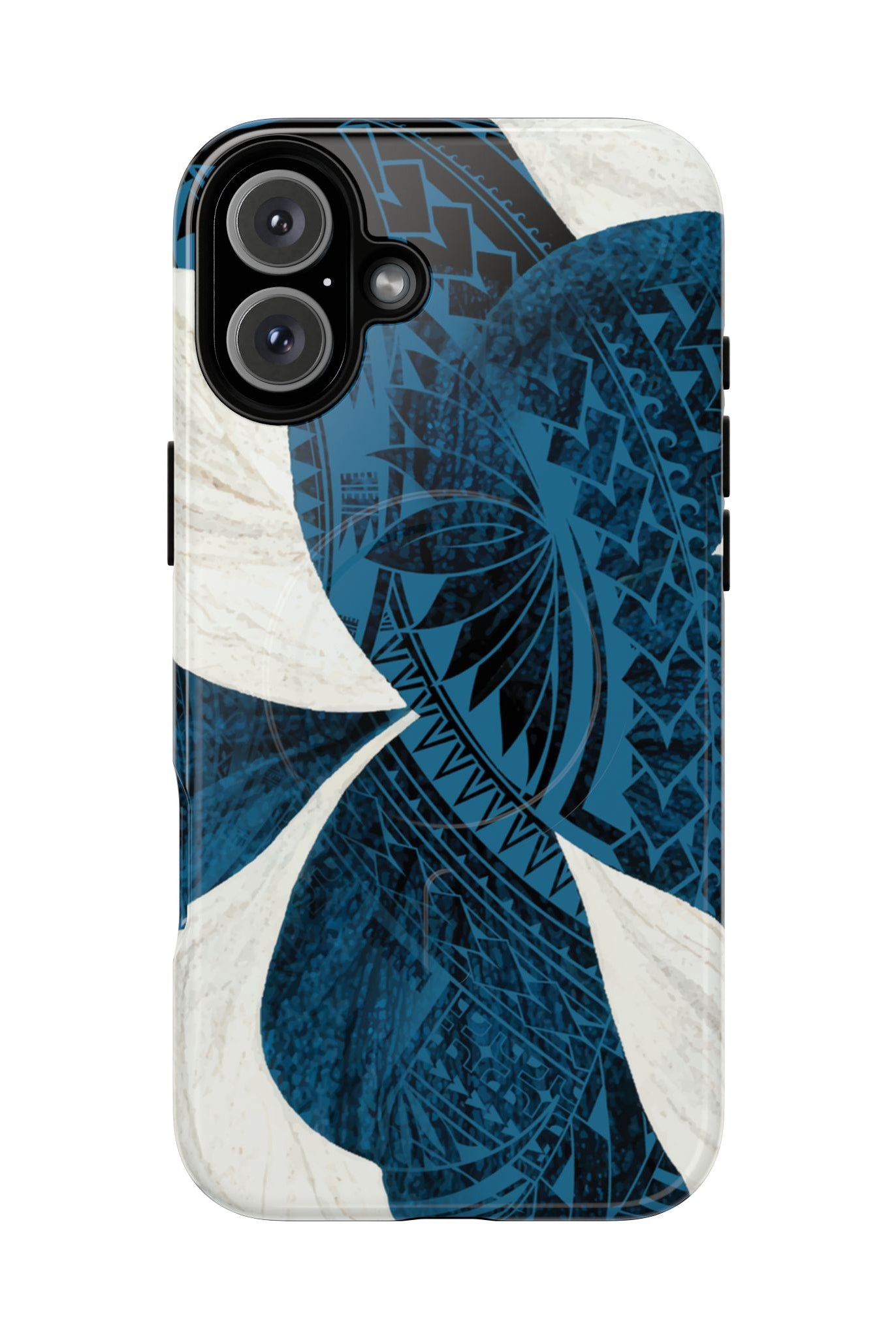 Hana Breeze MagSafe iPhone Case iPhone 16 Plus Glossy - Hawaiian Blue Plumeria Polynesian Botanical Design - The Local Banyan