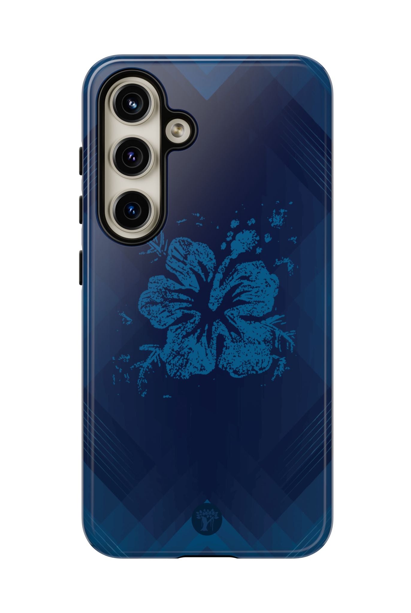 Kikokiko Lehua Tough Samsung Galaxy Case Detail View - Hawaiian Navy Blue Geometric Hibiscus Design Close Up - The Local Banyan