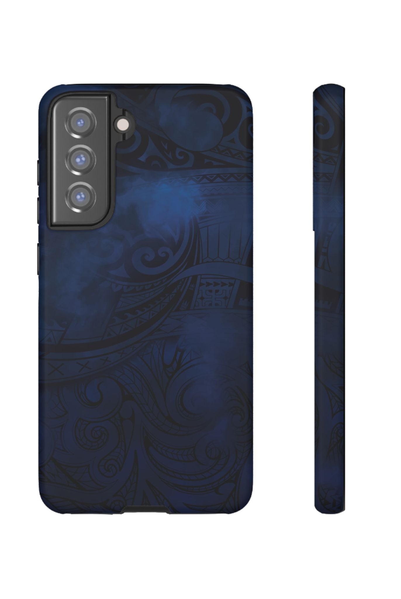 Midnight Essence Tough Samsung Galaxy Case Samsung Galaxy S21 FE Matte - Hawaiian Midnight Navy Polynesian Tribal Design - The Local Banyan