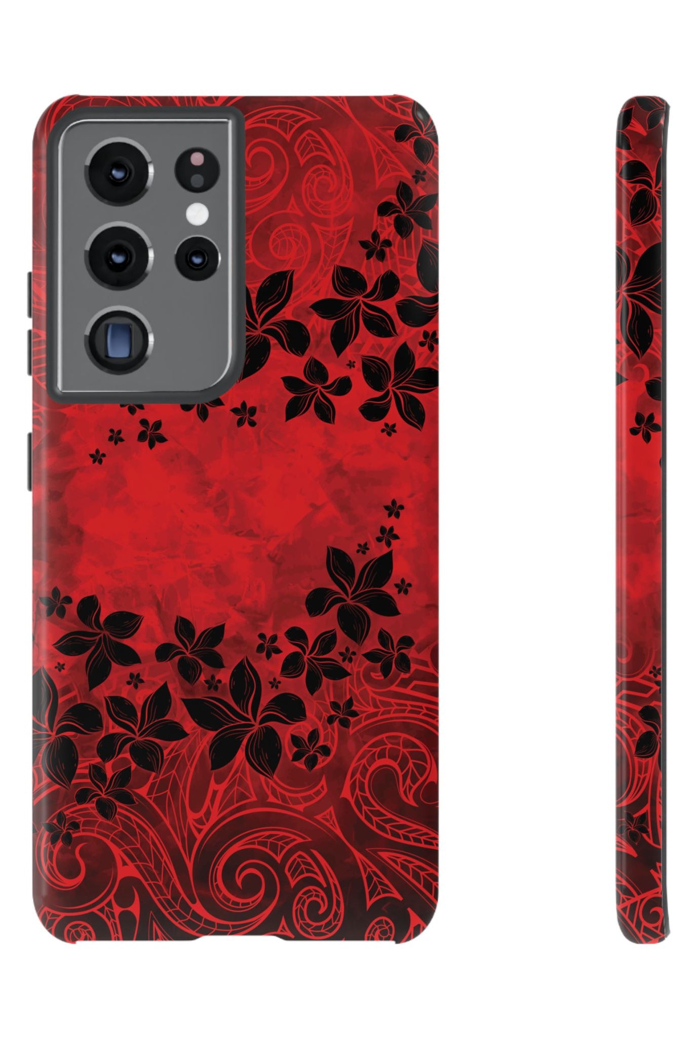 Keahi Pua Tough Samsung Galaxy Case Samsung Galaxy S21 Ultra Glossy - Hawaiian Fire Flower Red Tribal Floral Design - The Local Banyan