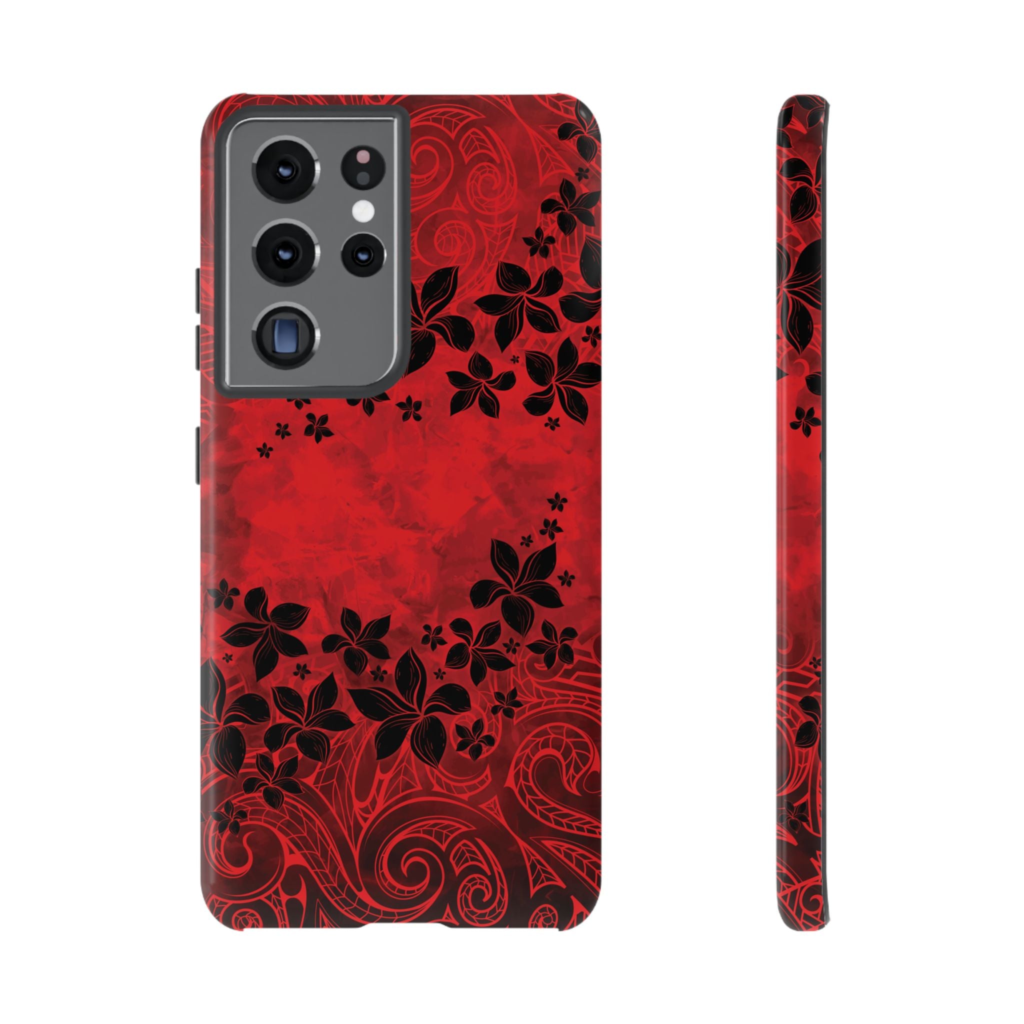 Keahi Pua Tough Samsung Galaxy Case Samsung Galaxy S21 Ultra Glossy - Hawaiian Fire Flower Red Tribal Floral Design - The Local Banyan