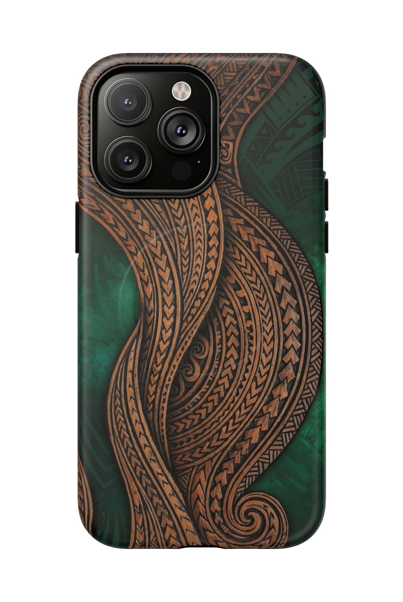 Island Kalai MagSafe iPhone Case iPhone 14 Pro Max Matte - Hawaiian Carved Wood Grain Emerald Green Tribal Design - The Local Banyan